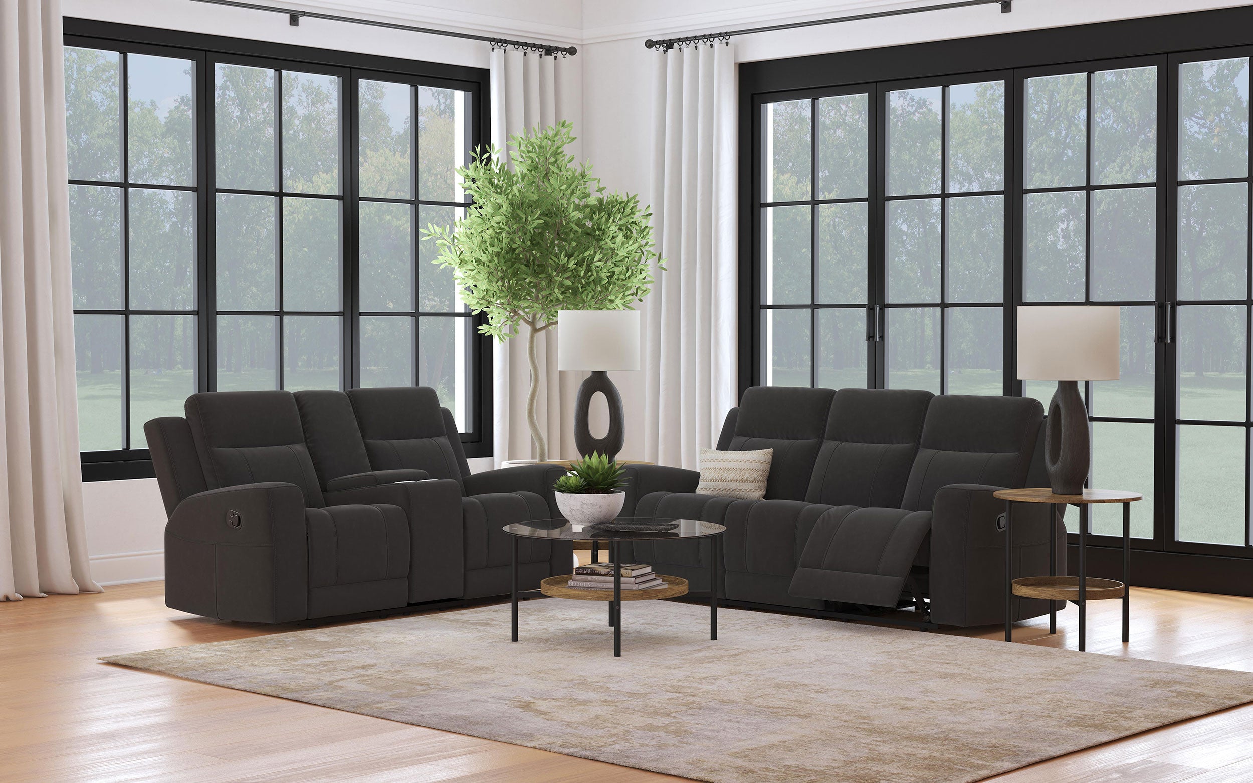 Brentwood  Upholstered Reclining Sofa Set Charcoal/Taupe