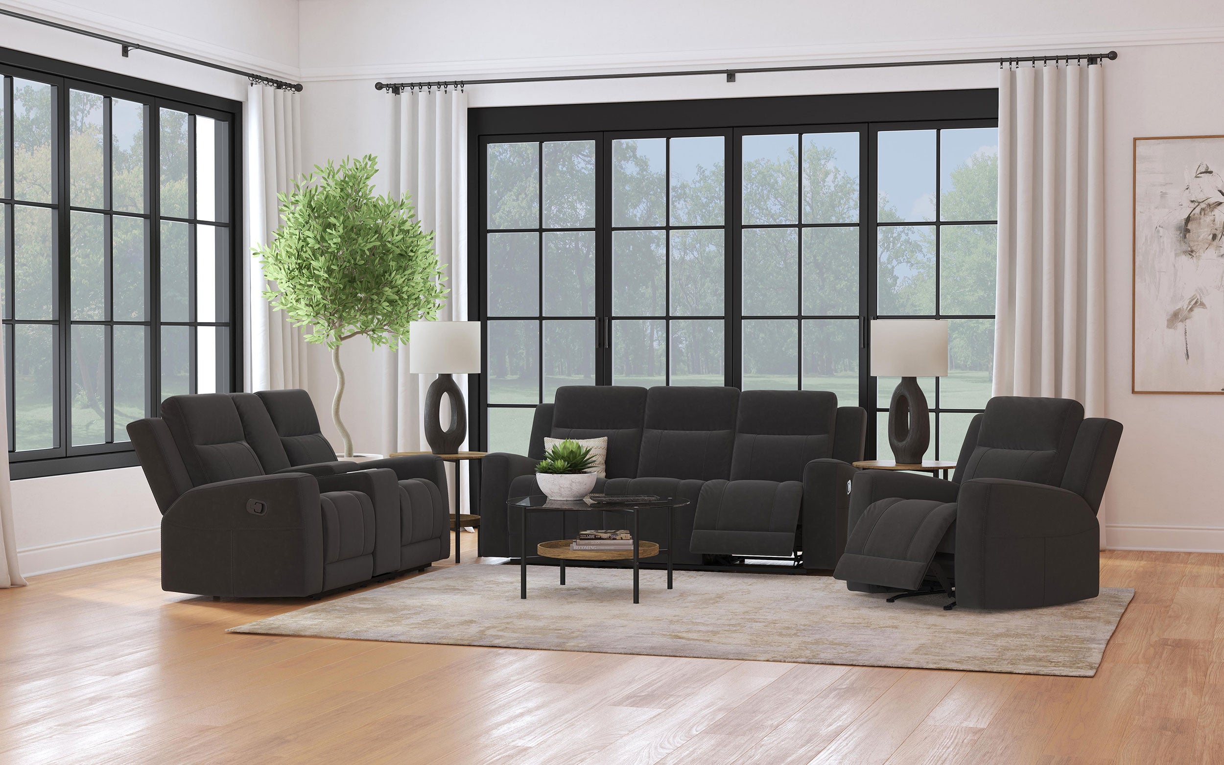 Brentwood  Upholstered Reclining Sofa Set Charcoal/Taupe