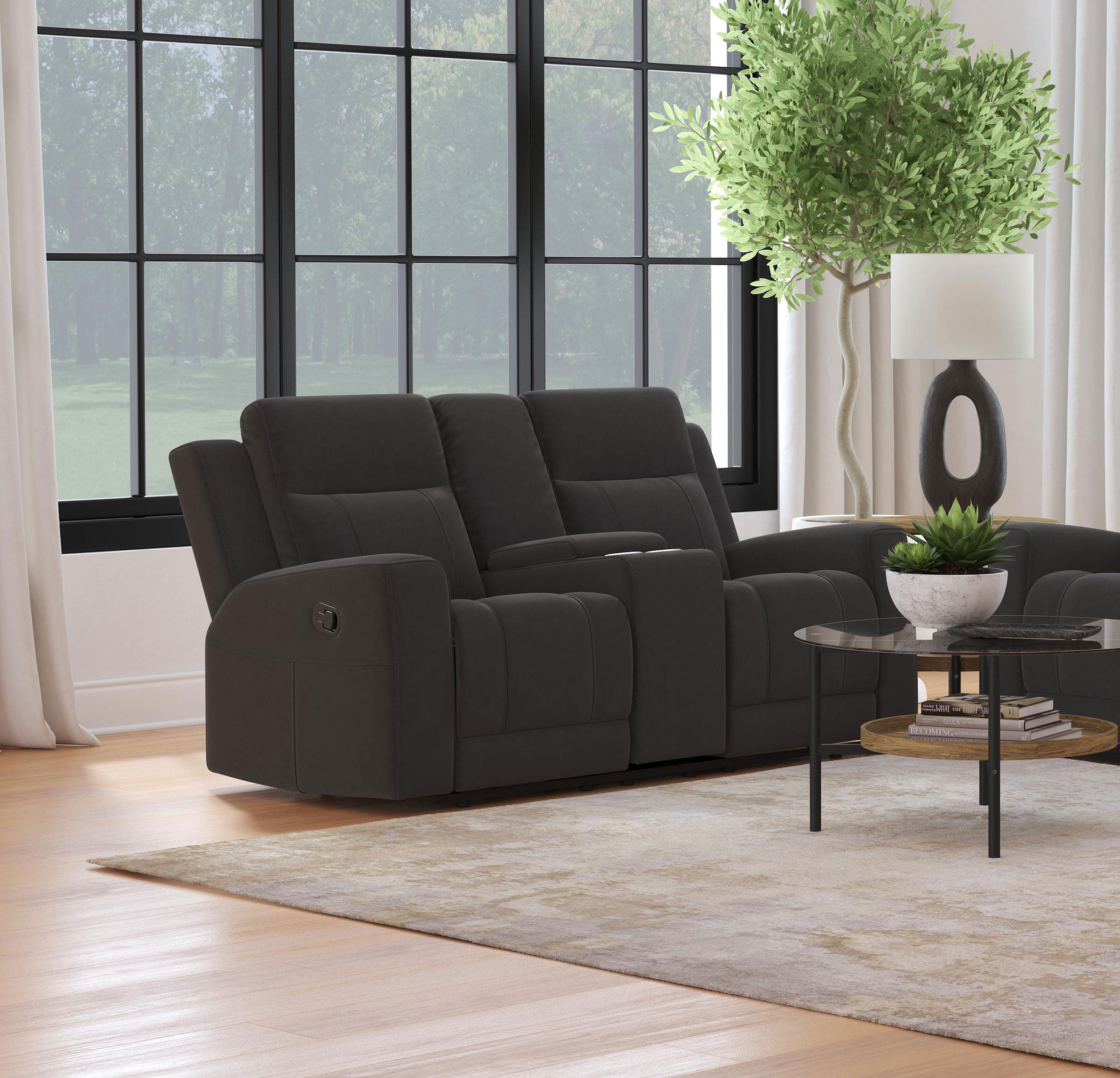 Brentwood Upholstered Motion Reclining Loveseat Taupe