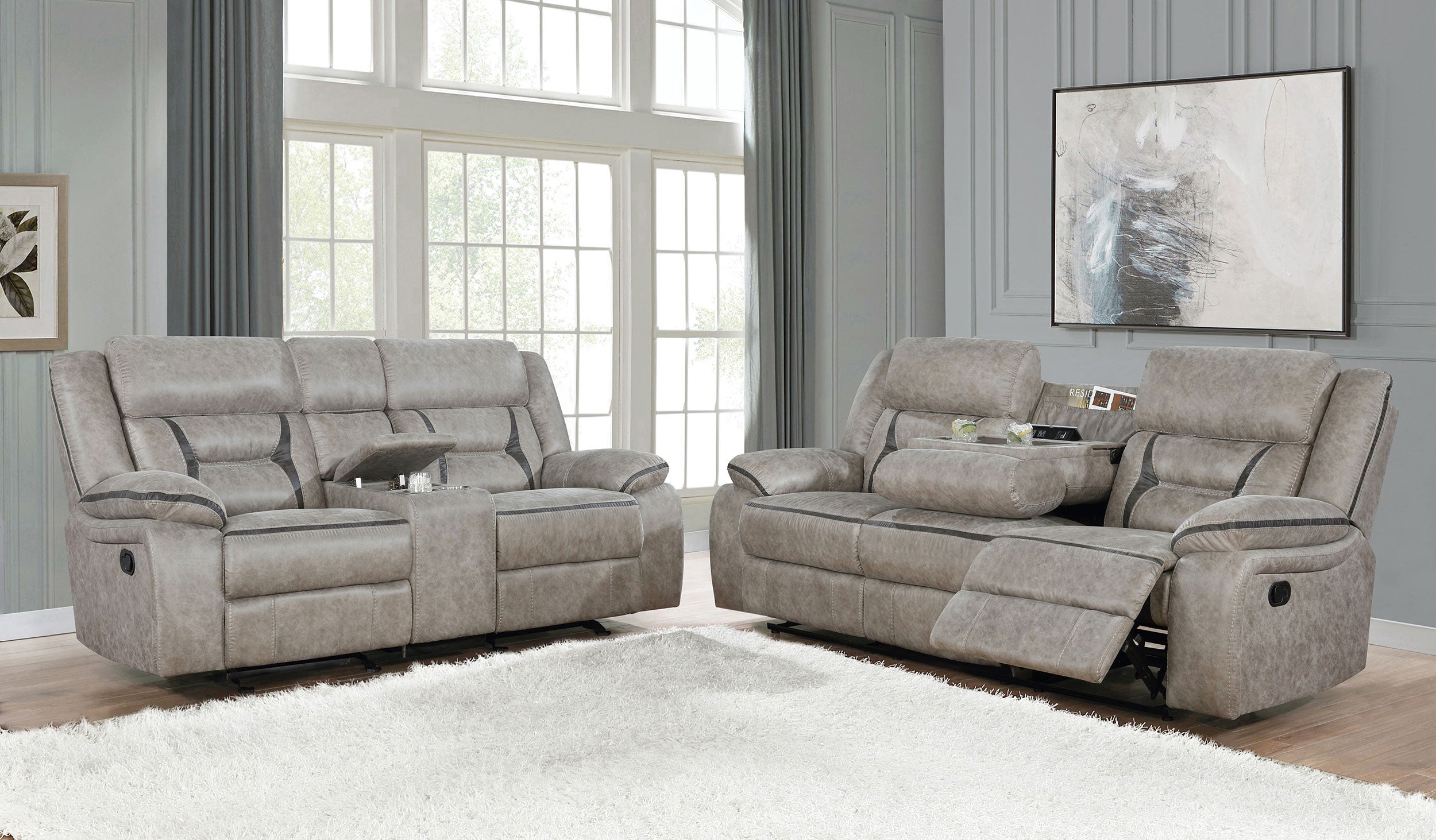 Greer Upholstered Reclining Sofa Set Brown