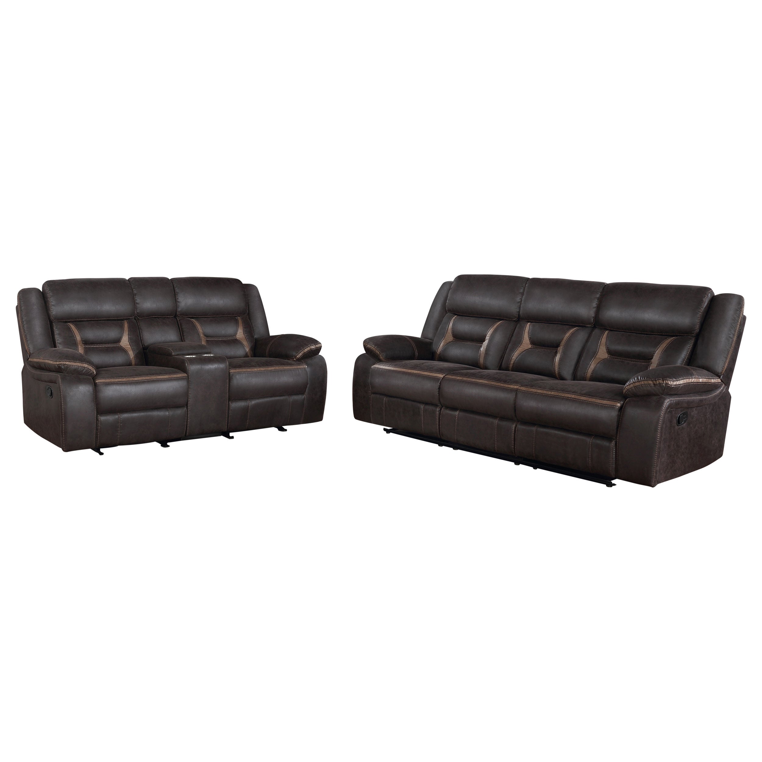 Greer Upholstered Reclining Sofa Set Brown