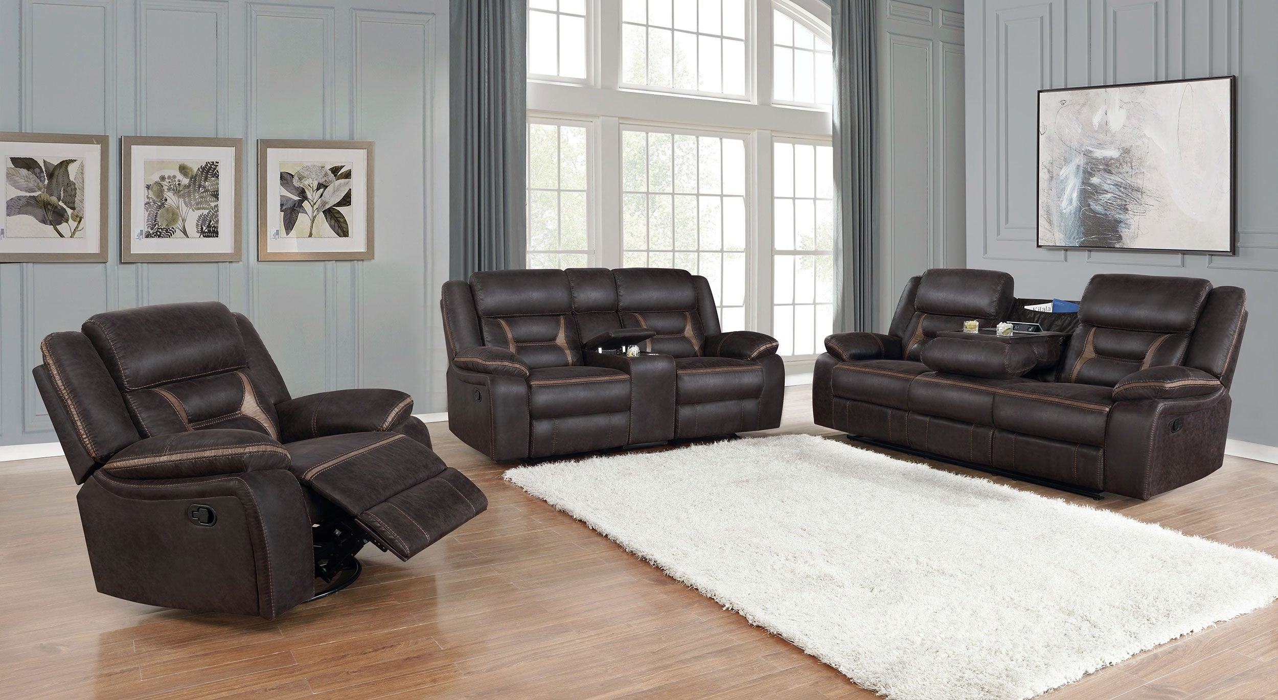Greer Upholstered Reclining Sofa Set Brown