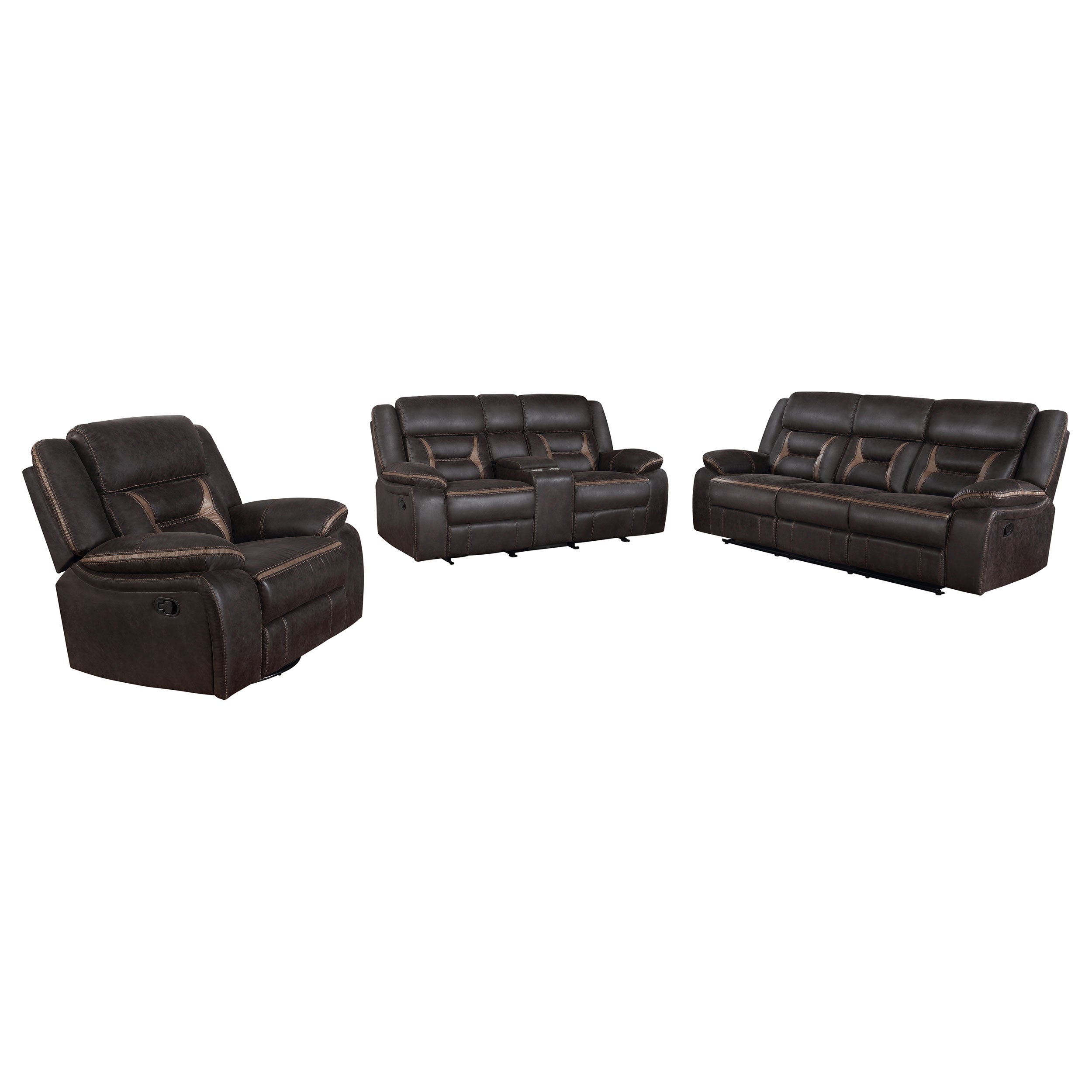 Greer Upholstered Reclining Sofa Set Brown