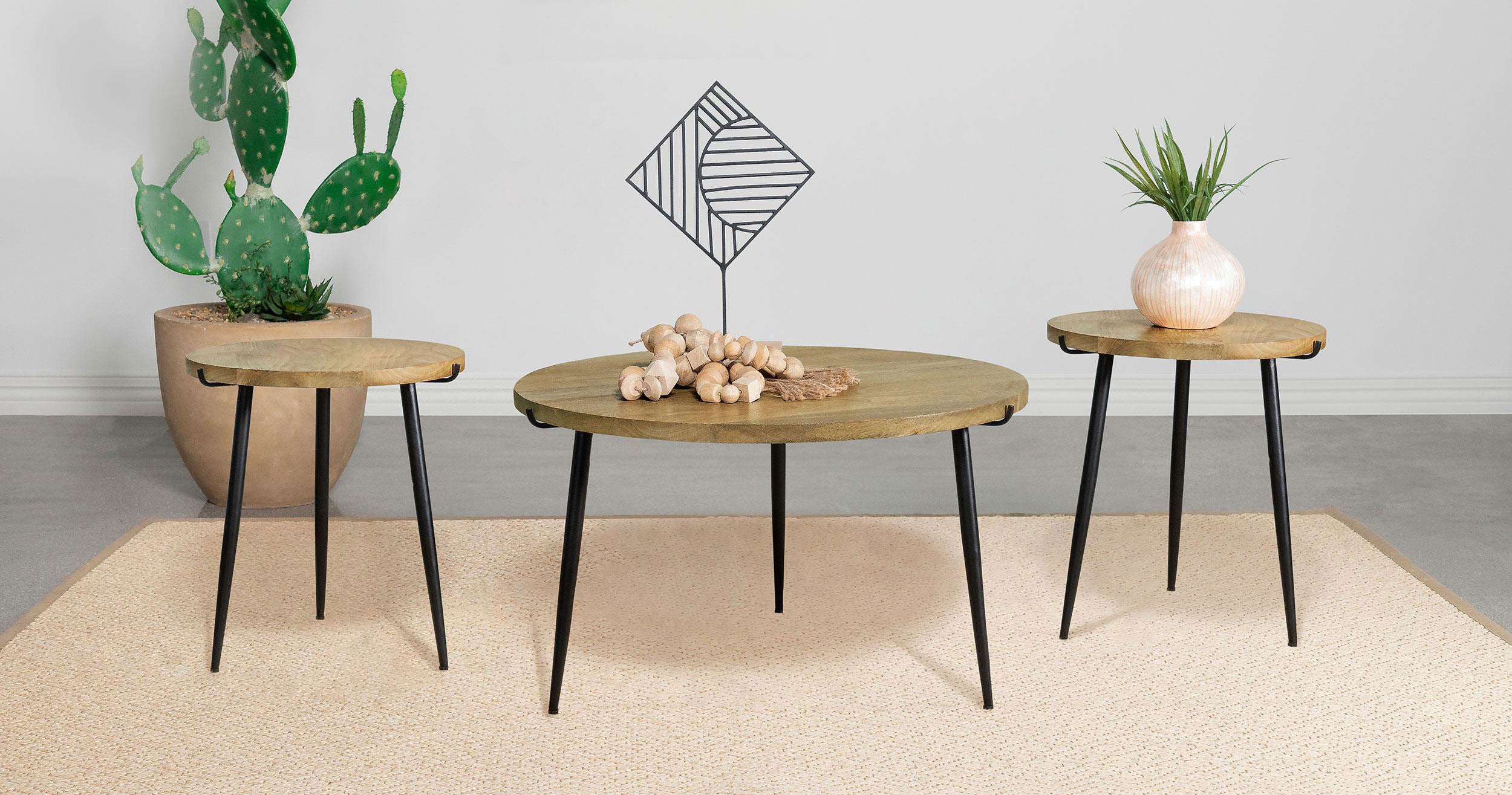 Pilar Solid Wood Coffee and End Table Set Natural