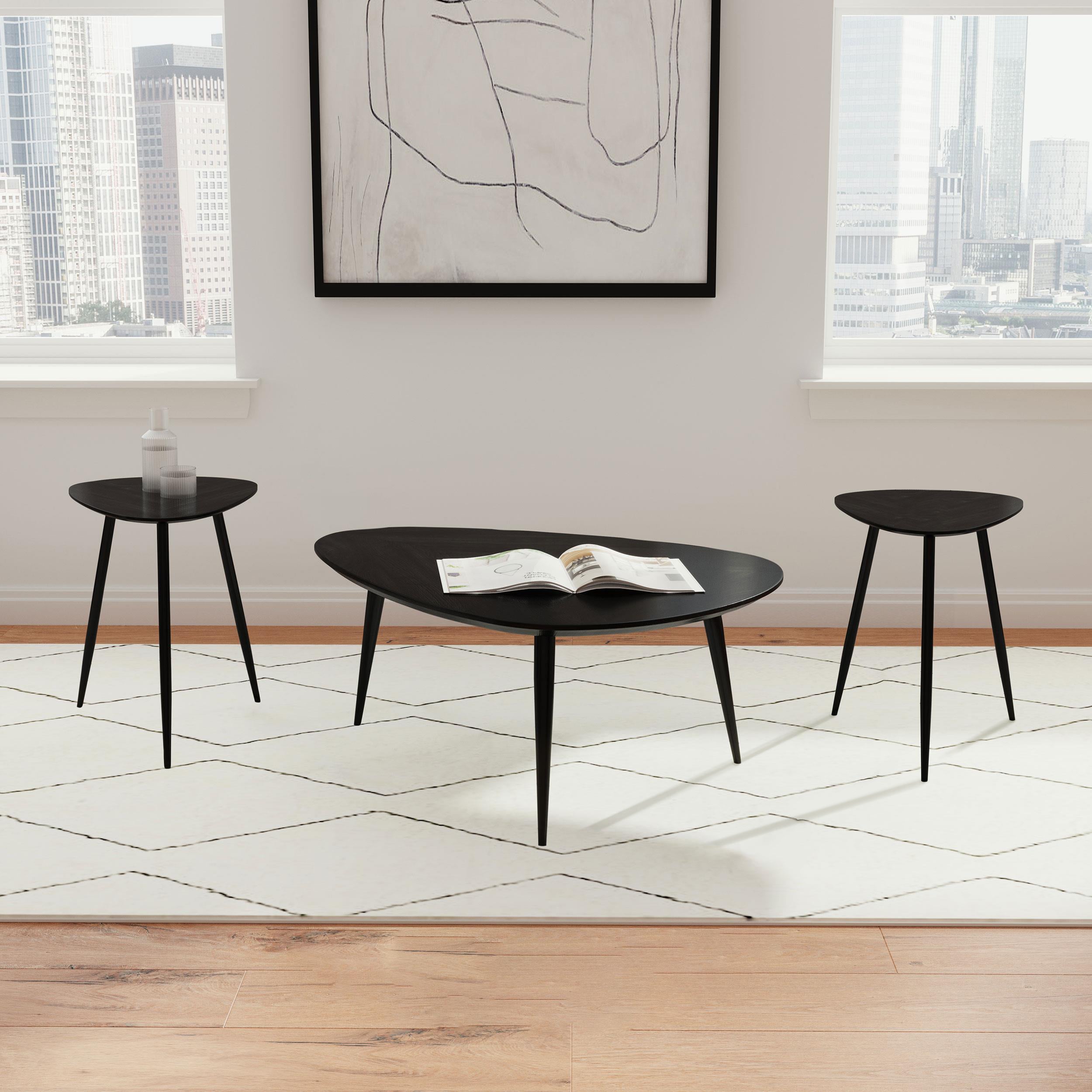 Odessa Triangular Coffee and End Table Set Black