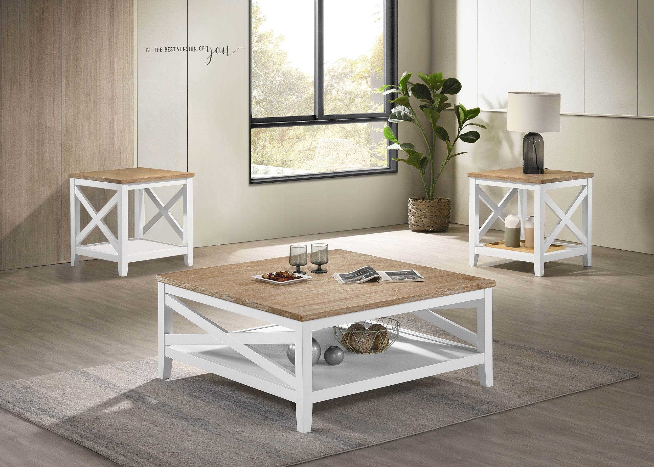 Hollis Square Coffee and End Table Set White