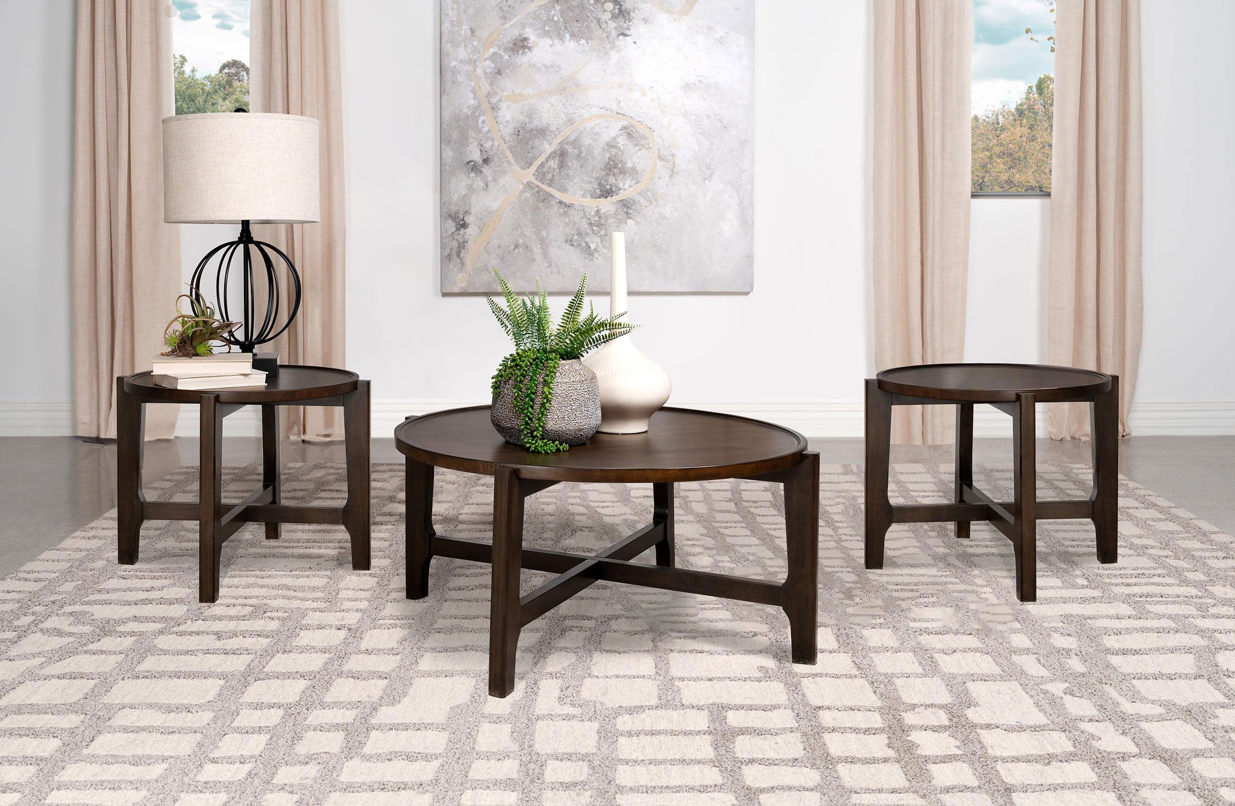 Cota Solid Wood Coffee and End Table Set Dark Brown