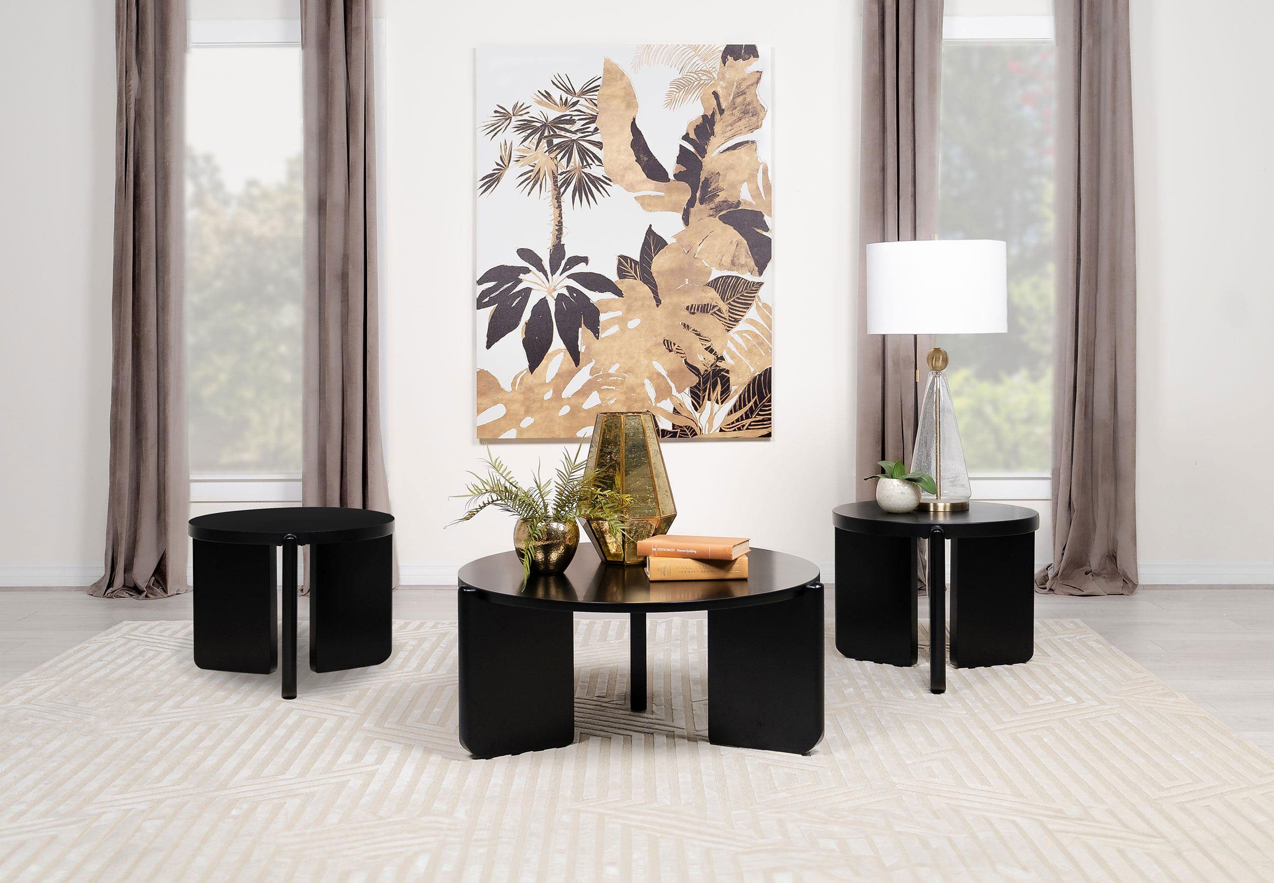 Cordova Solid Wood Coffee and End Table Set Black