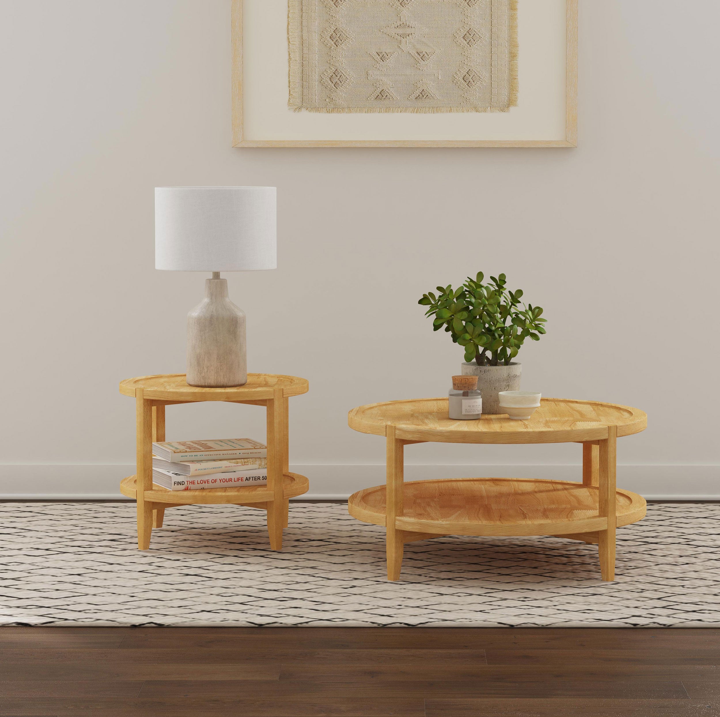 Camillo Round Coffee and End Table Set Maple