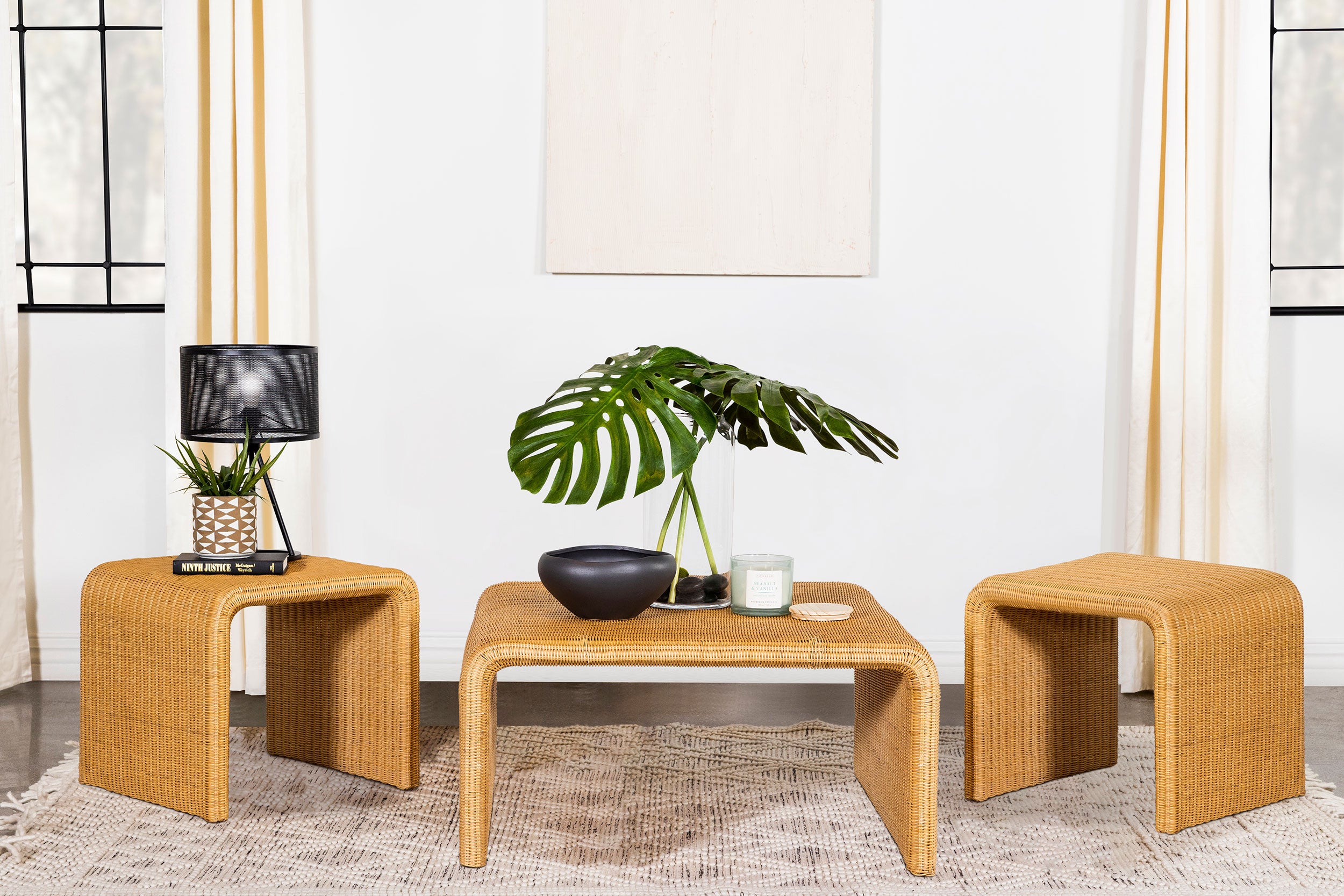 Cahya Rattan Coffee and End Table Set Black