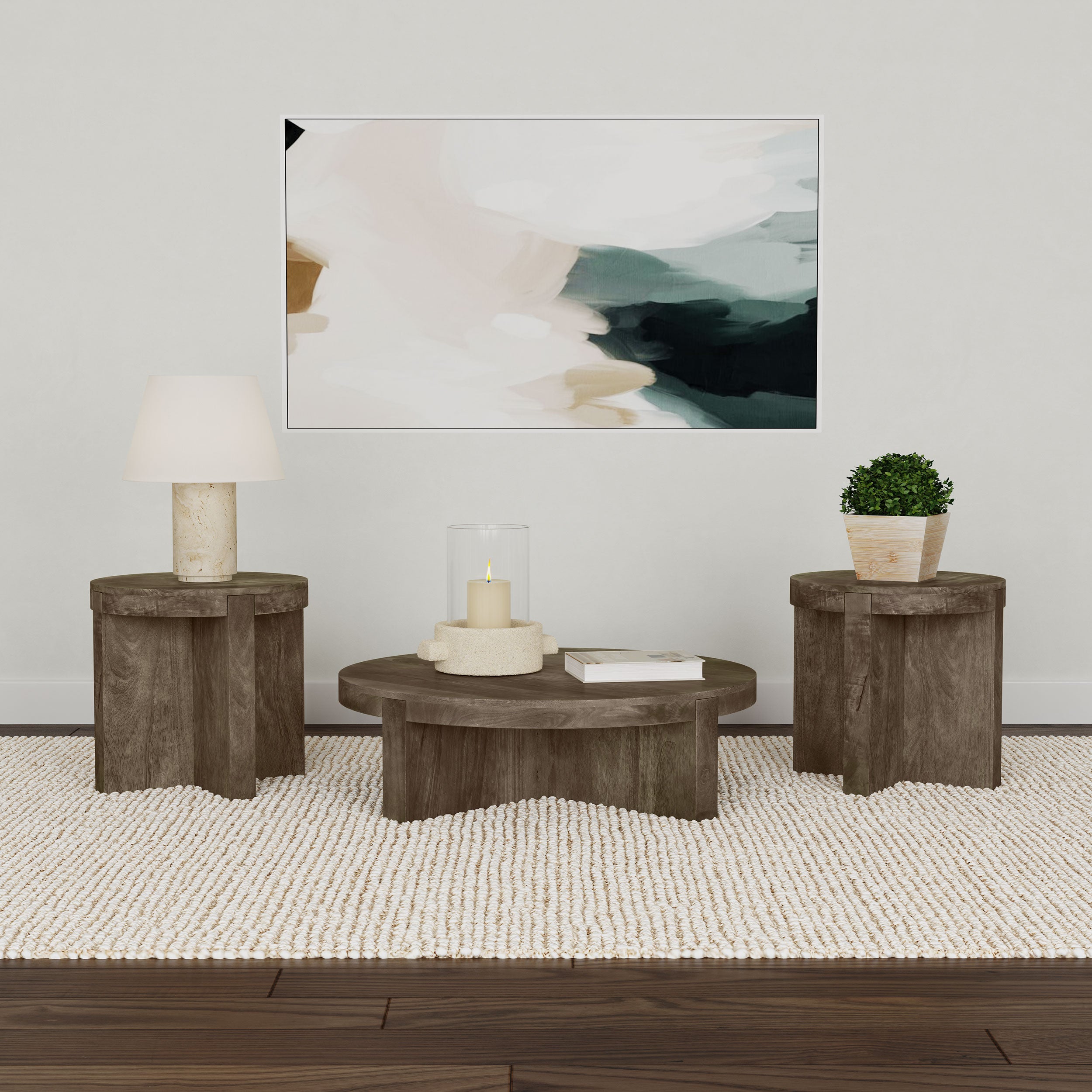 Kinkaid Solid Wood Coffee and End Table Set Brown