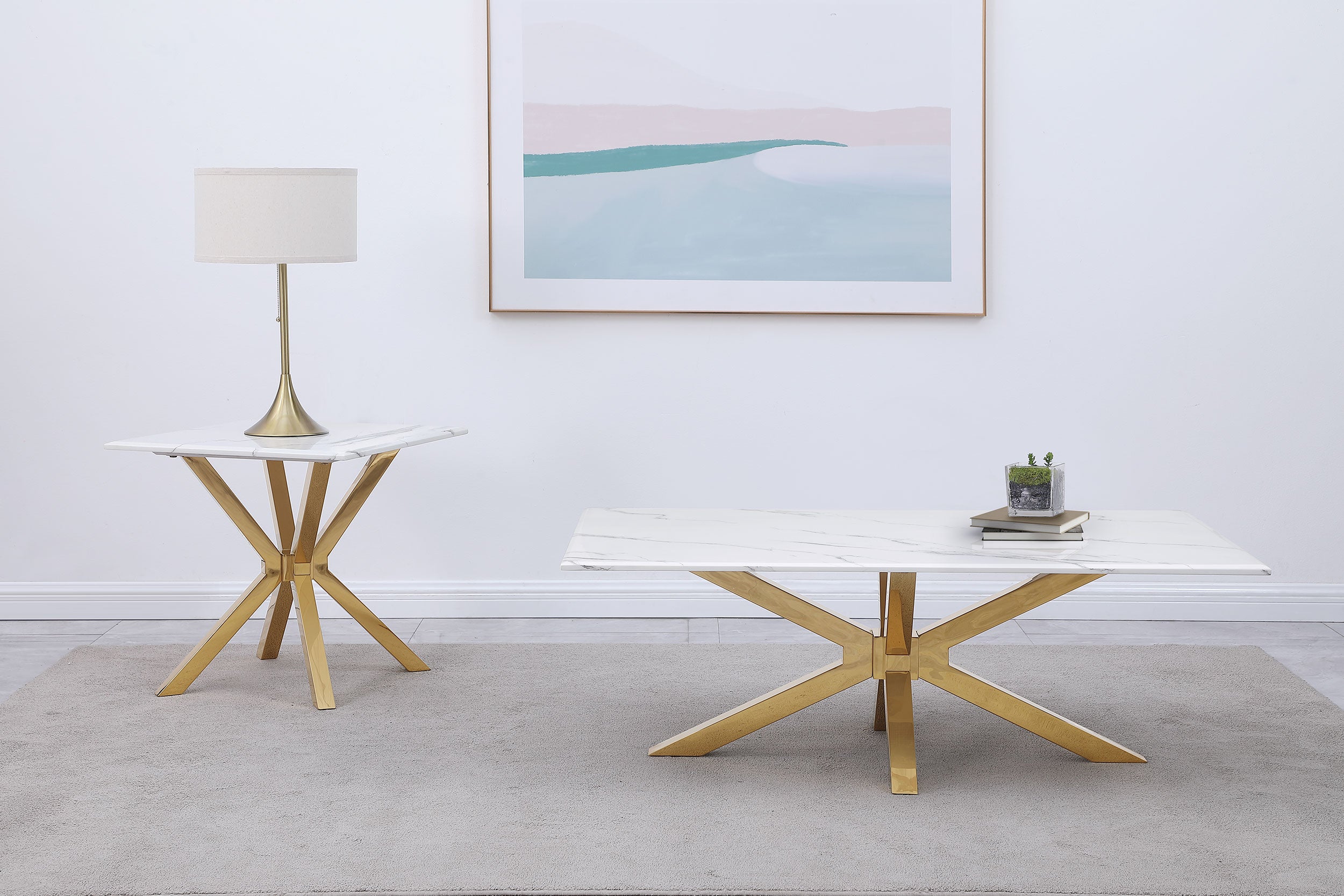 Visalia Faux Marble Coffee and End Table Set White