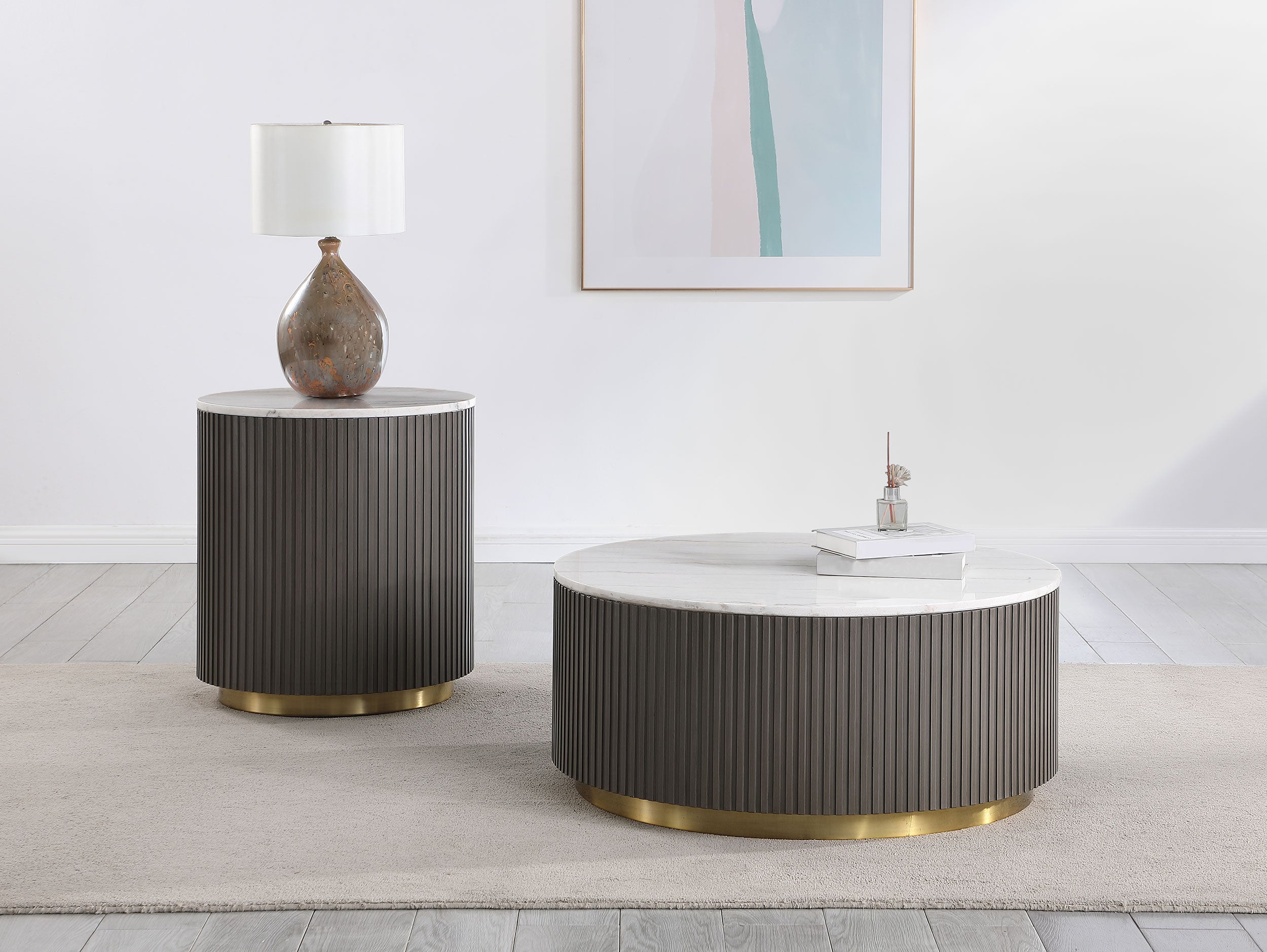 Dearborn Genuine Marble Round Side/End Tablle