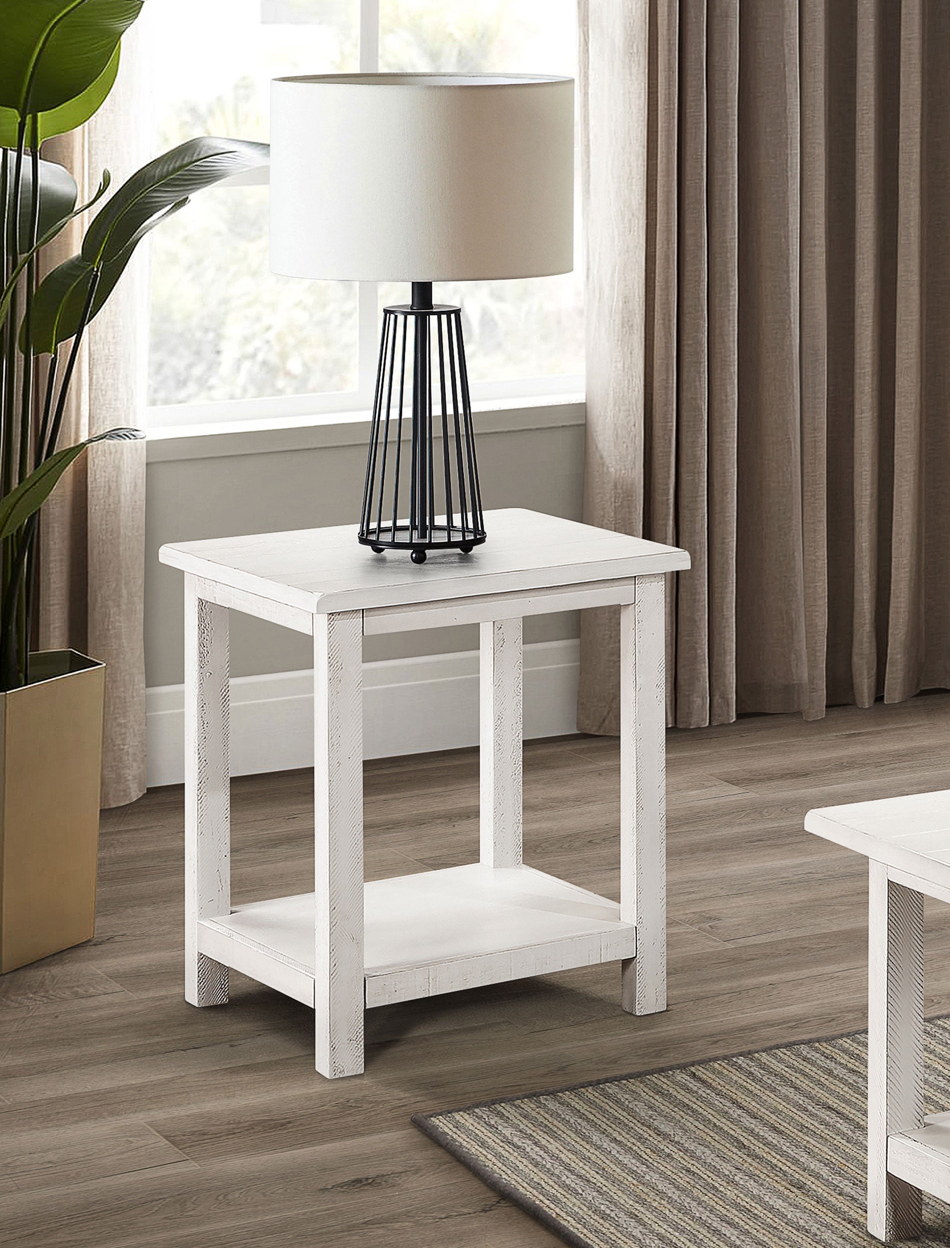 Payne Wood End Table with Shelf Distressed Brown