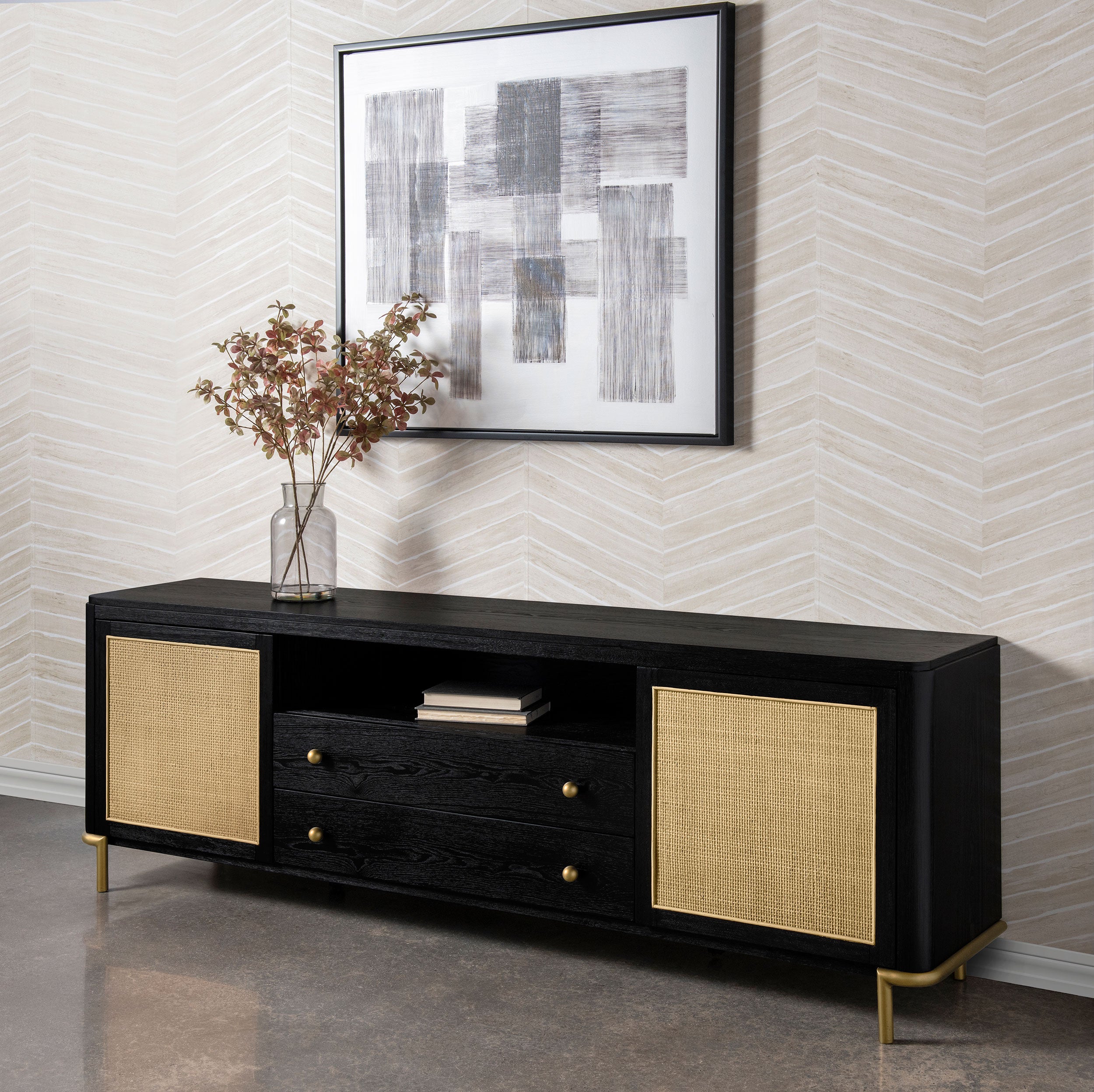 Arini Rattan Cane 2-door TV Stand Media Console