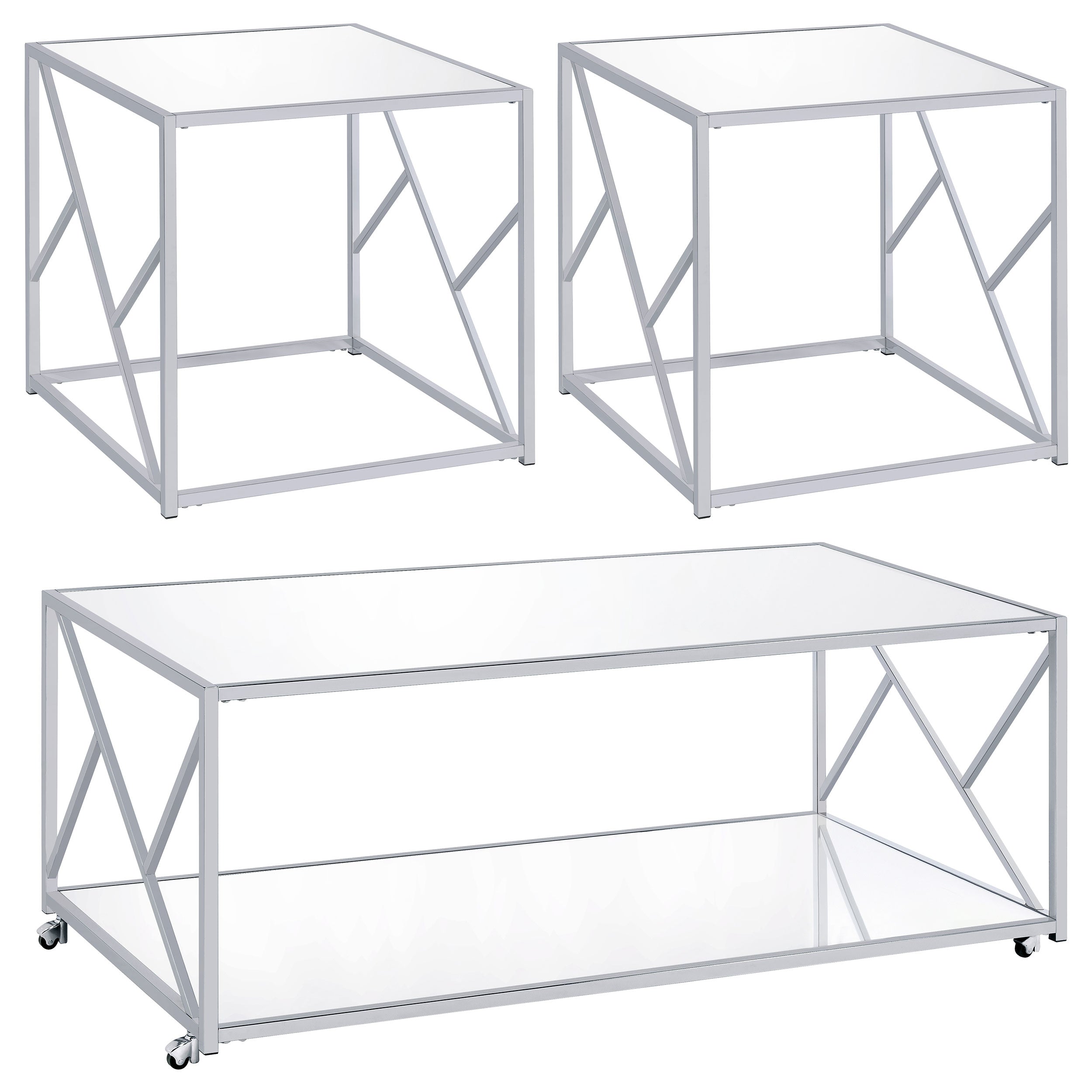 Provins Coffee and End Table Set Mirror and Chrome