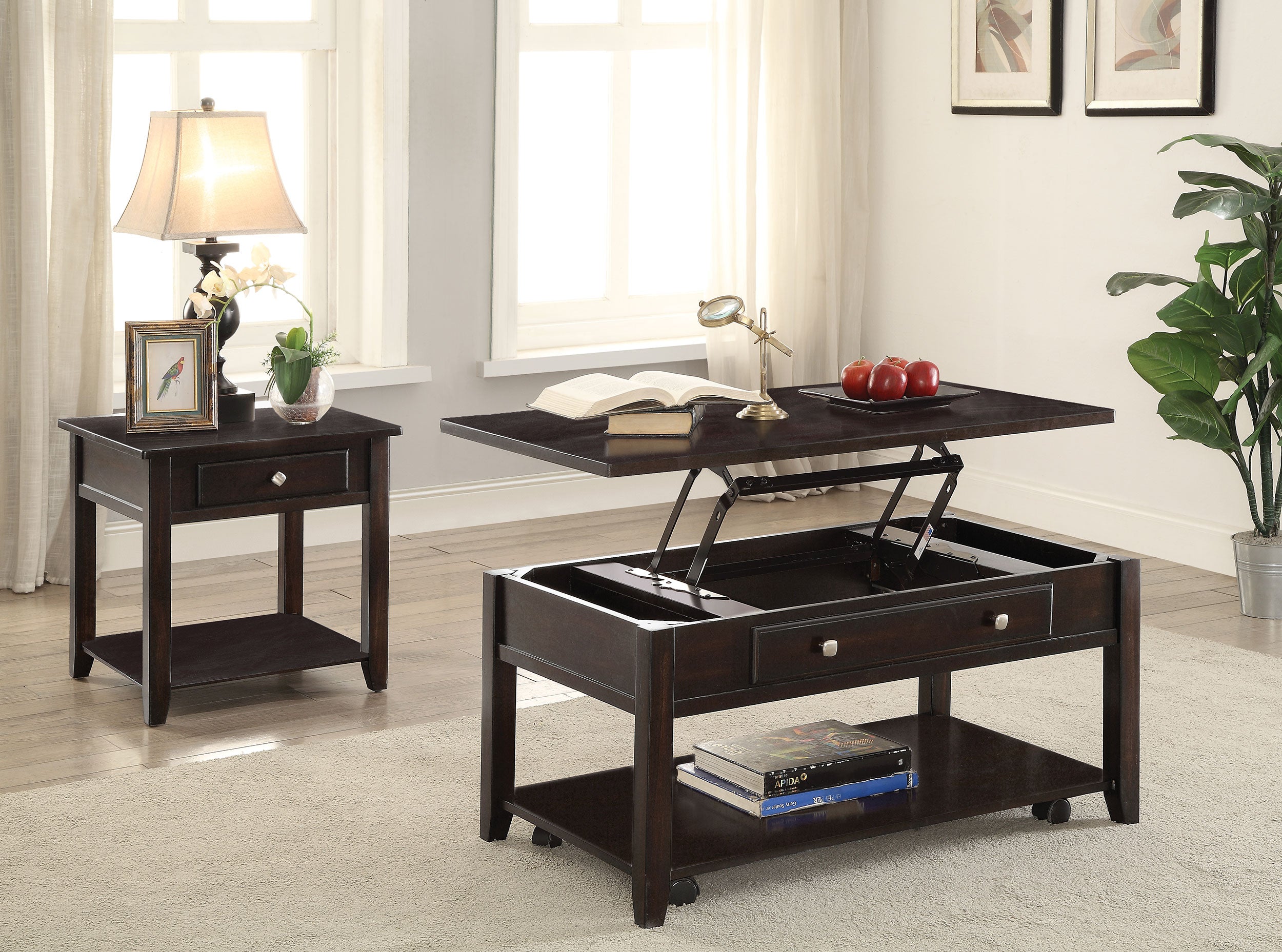 Bradford Lift Top Coffee and End Table Set Walnut