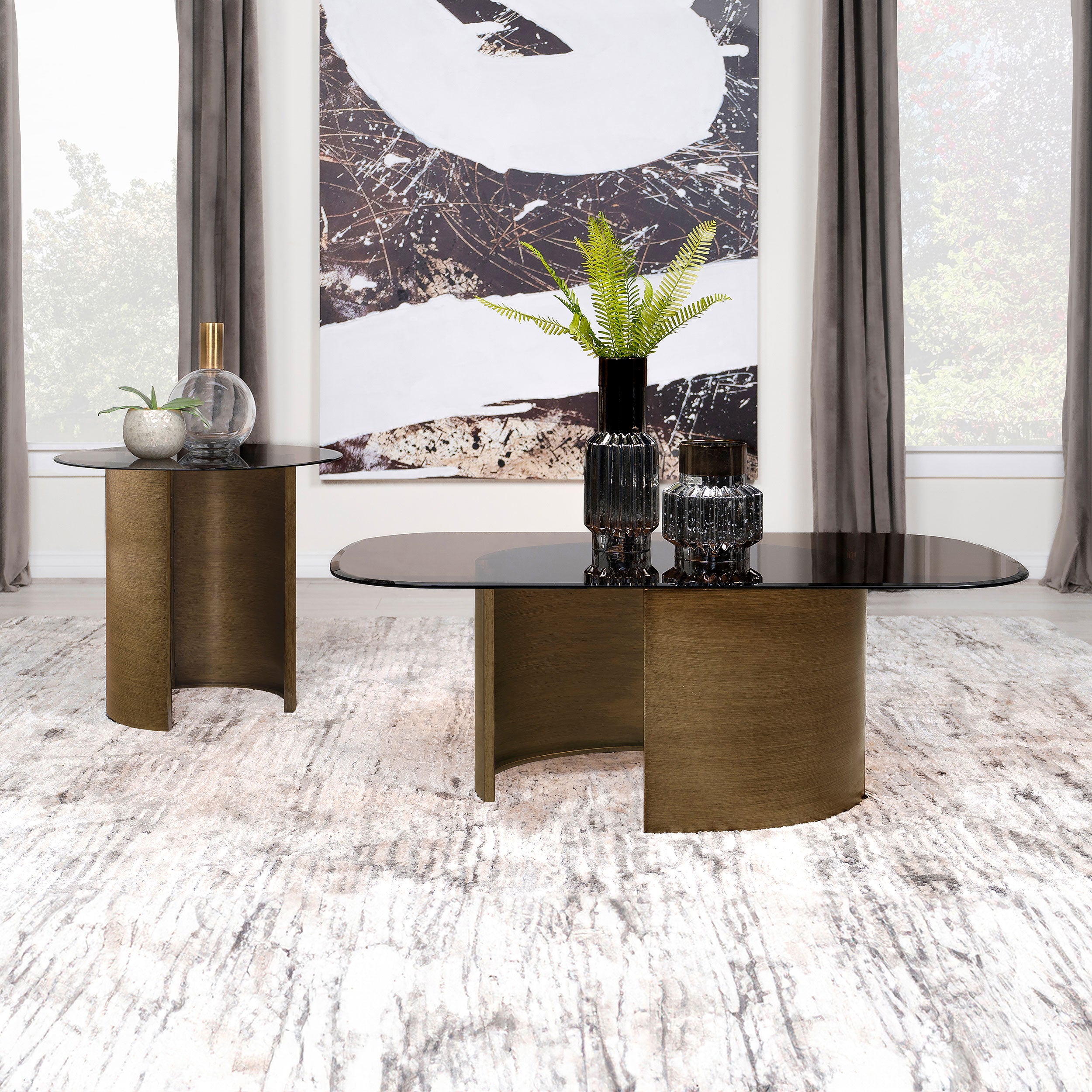Morena Coffee and End Table Set Brushed Bronze