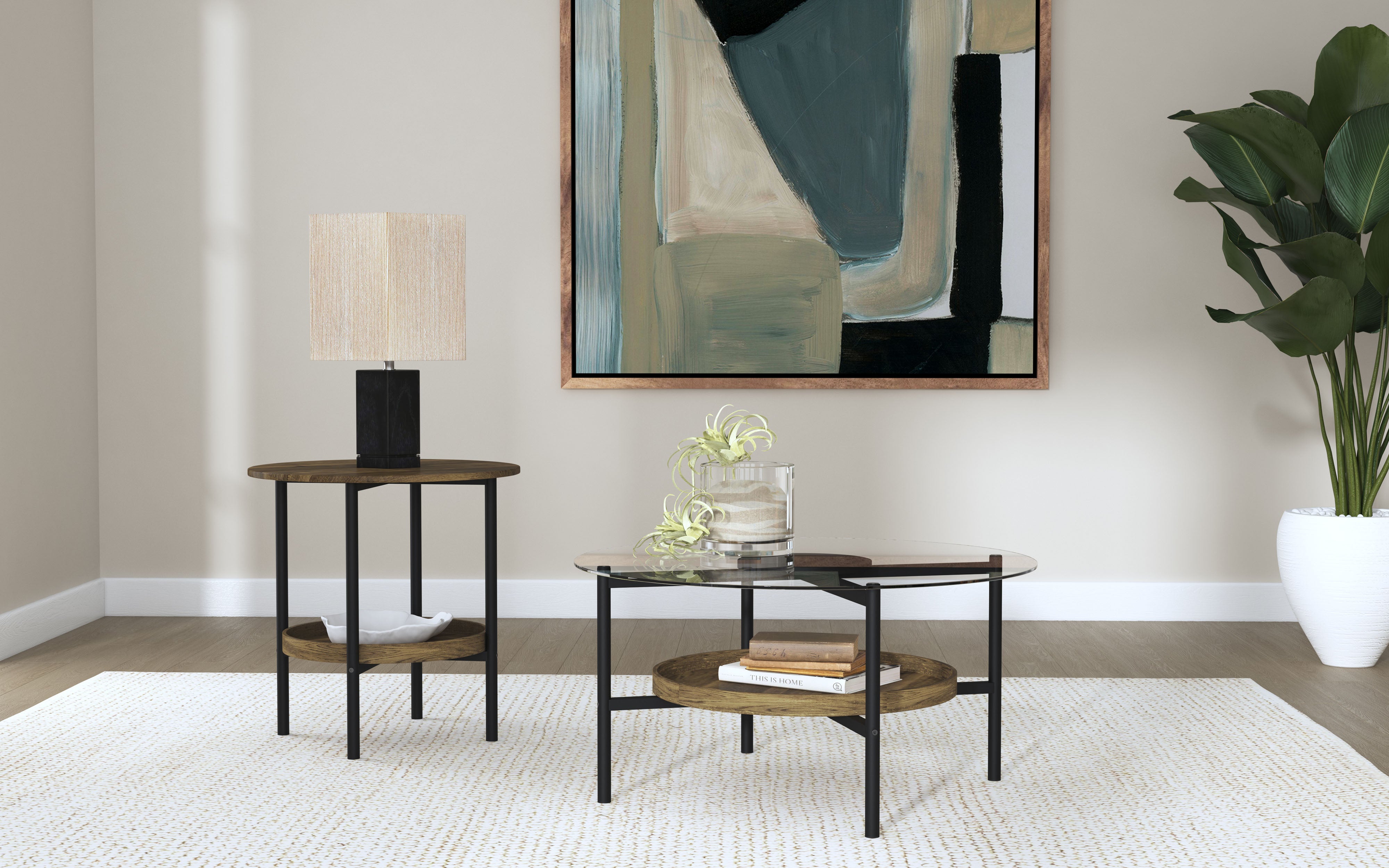 Delfin Round Coffee and End Table Set Brown