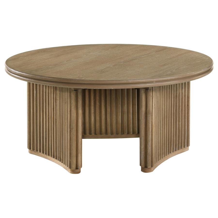 Halstead 36-inch Round Wood Coffee Table Distressed Light Brown