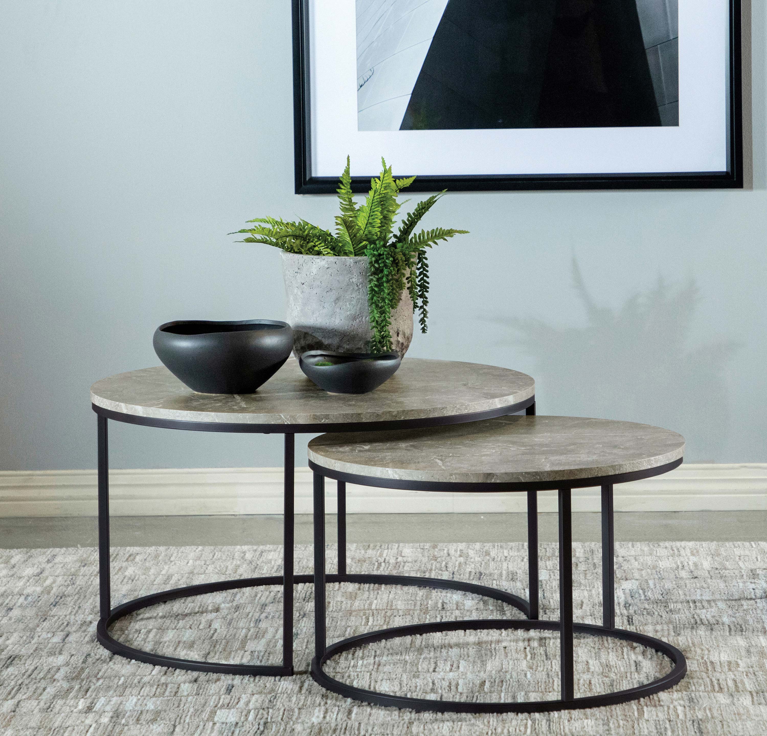 Lainey  Round Faux Marble Nesting Coffee Table Grey