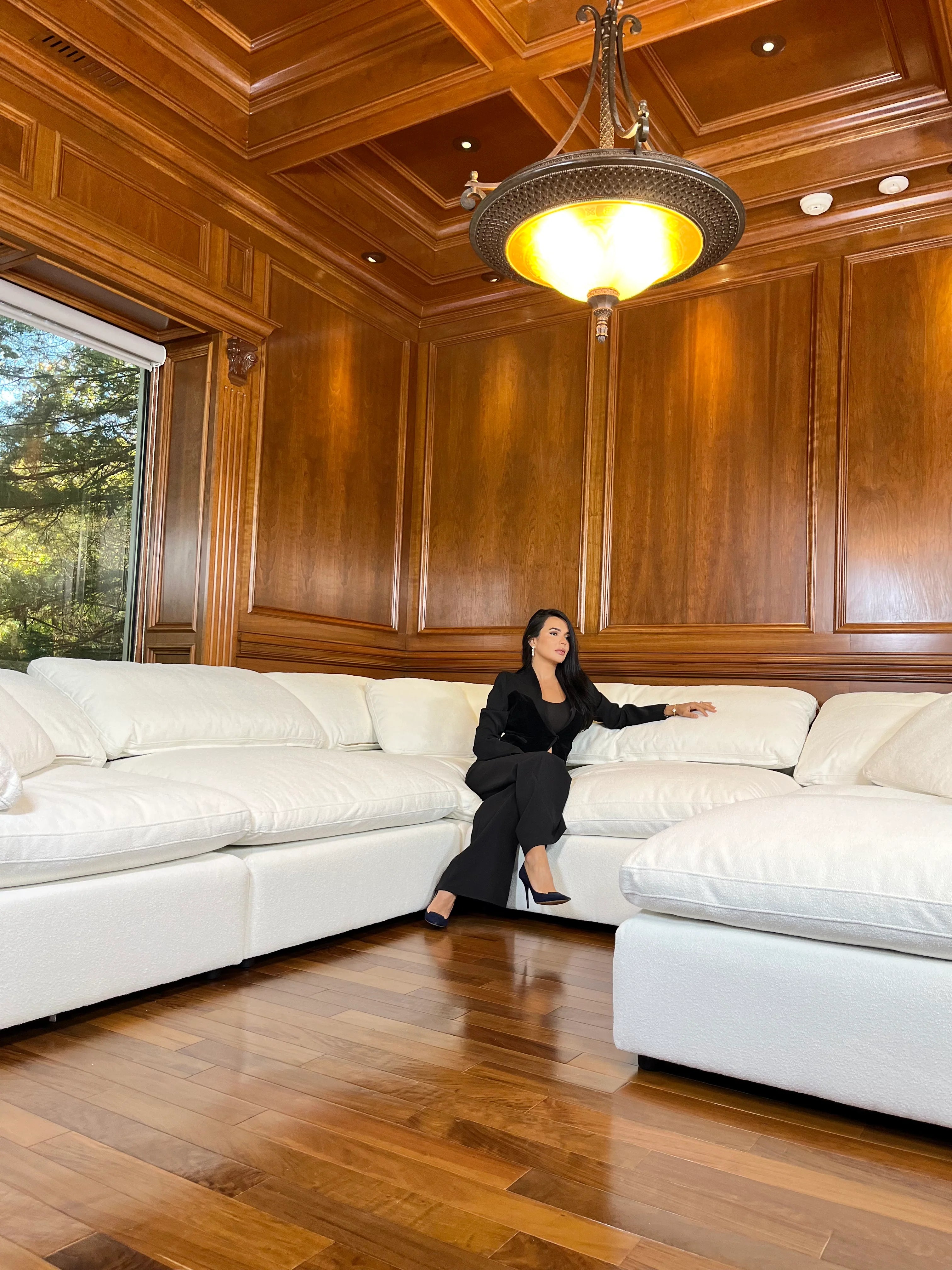 Luxe Dream Performance Bouclé Square Arm Cloud - Ivory/Slate Grey