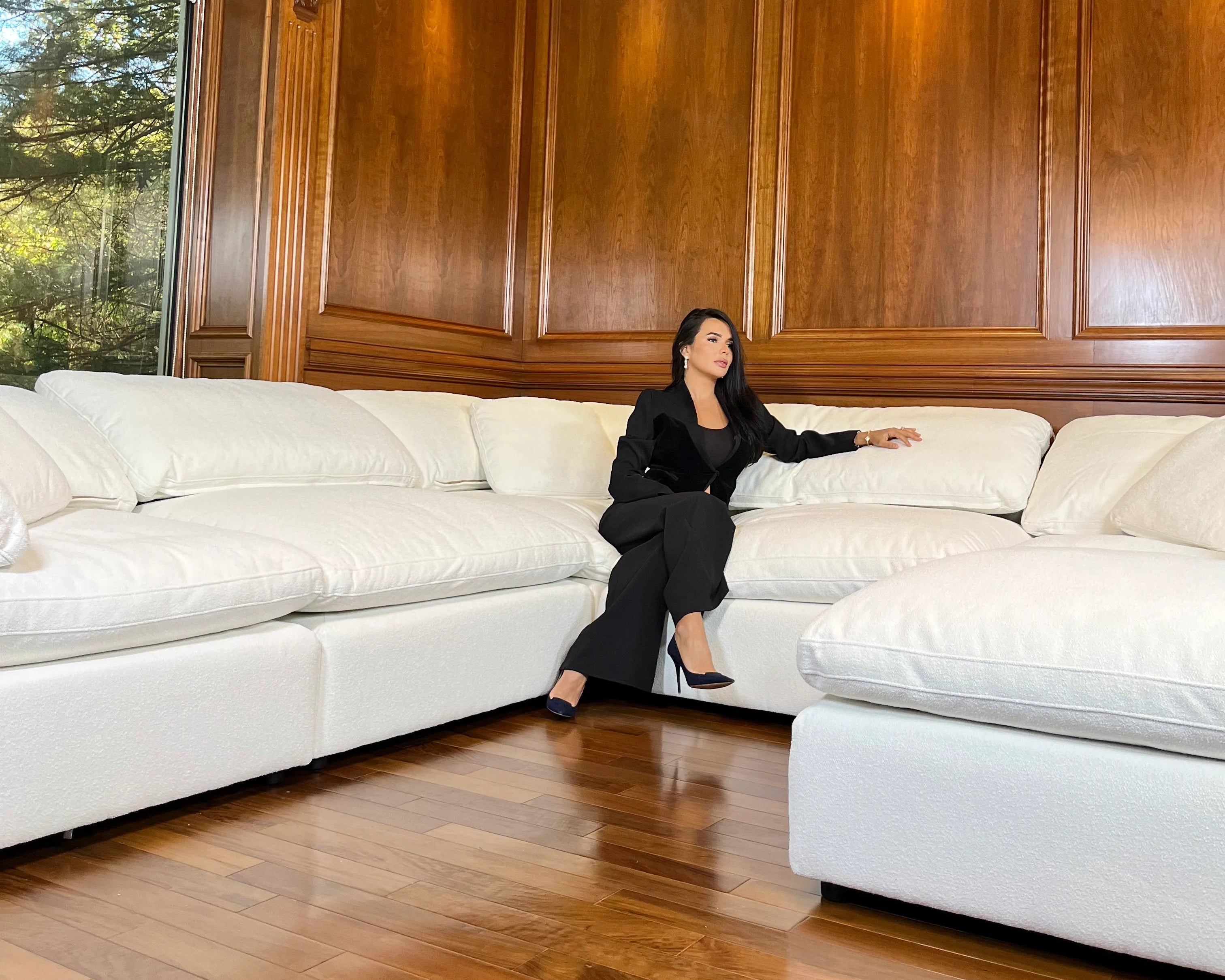 Luxe Dream Performance Bouclé Square Arm Cloud - Ivory