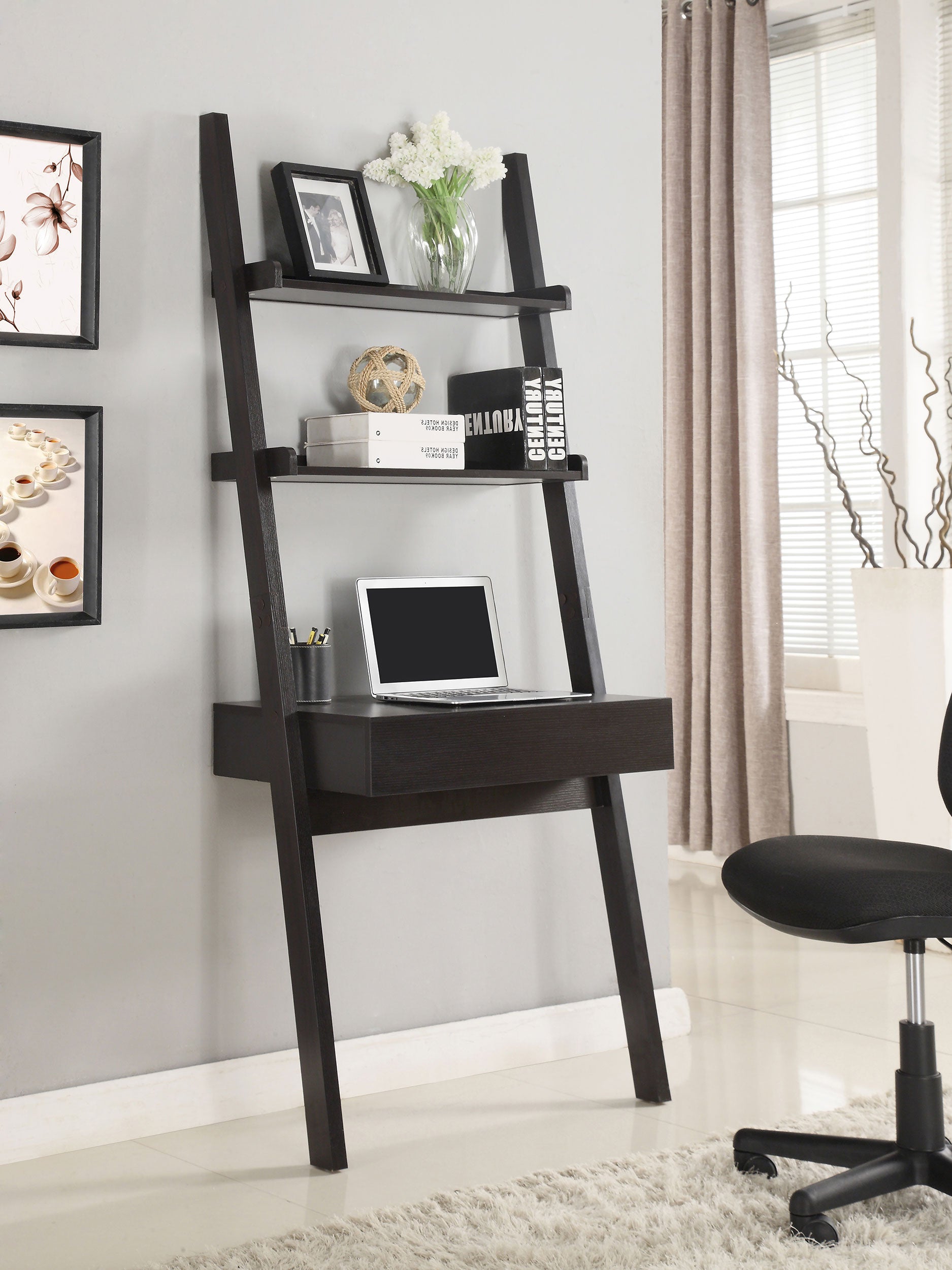 Colella Ladder Desk with Shelf Cappuccino
