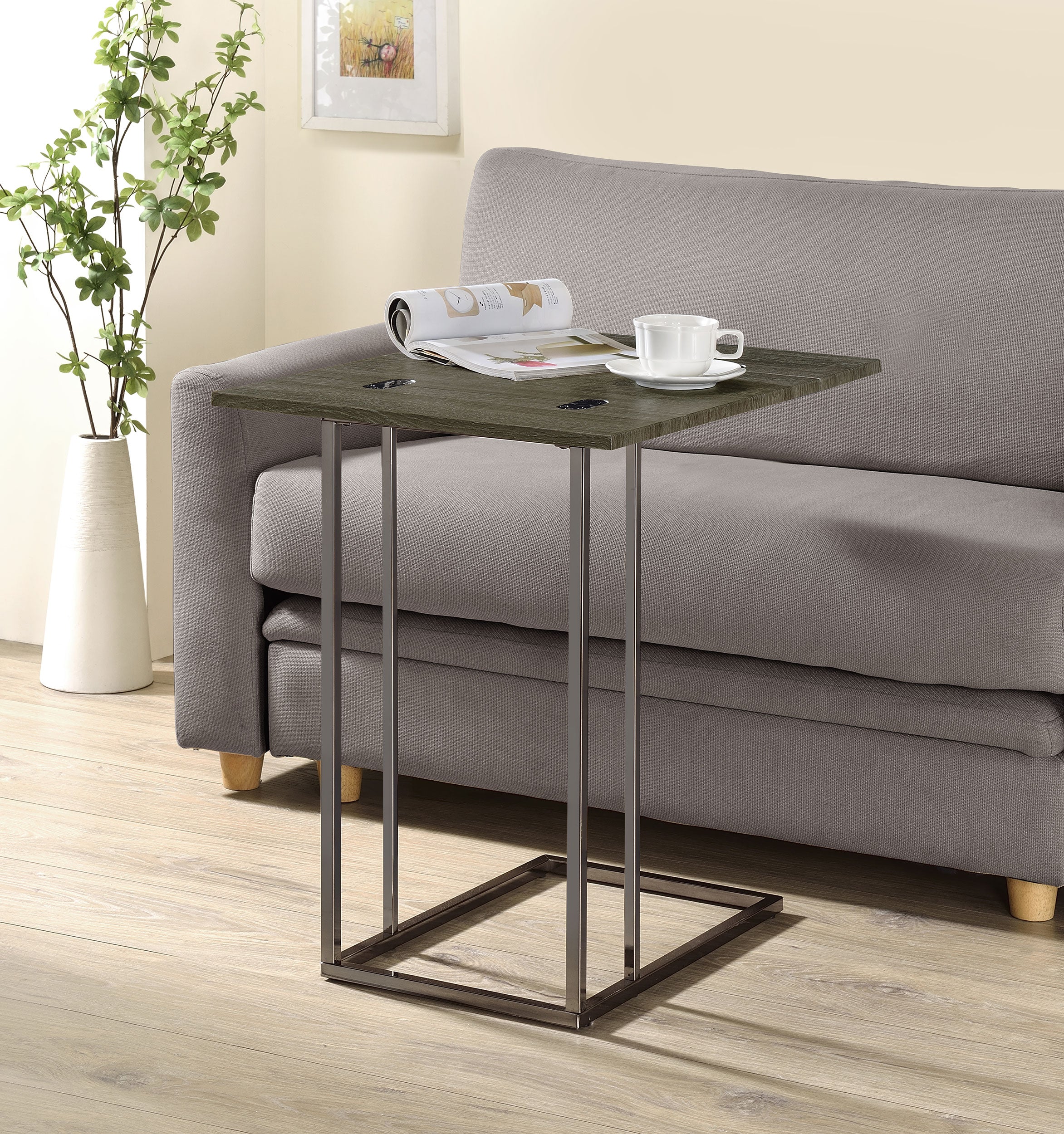 Pedro Expandable C-Shaped Sofa Side Table Chestnut