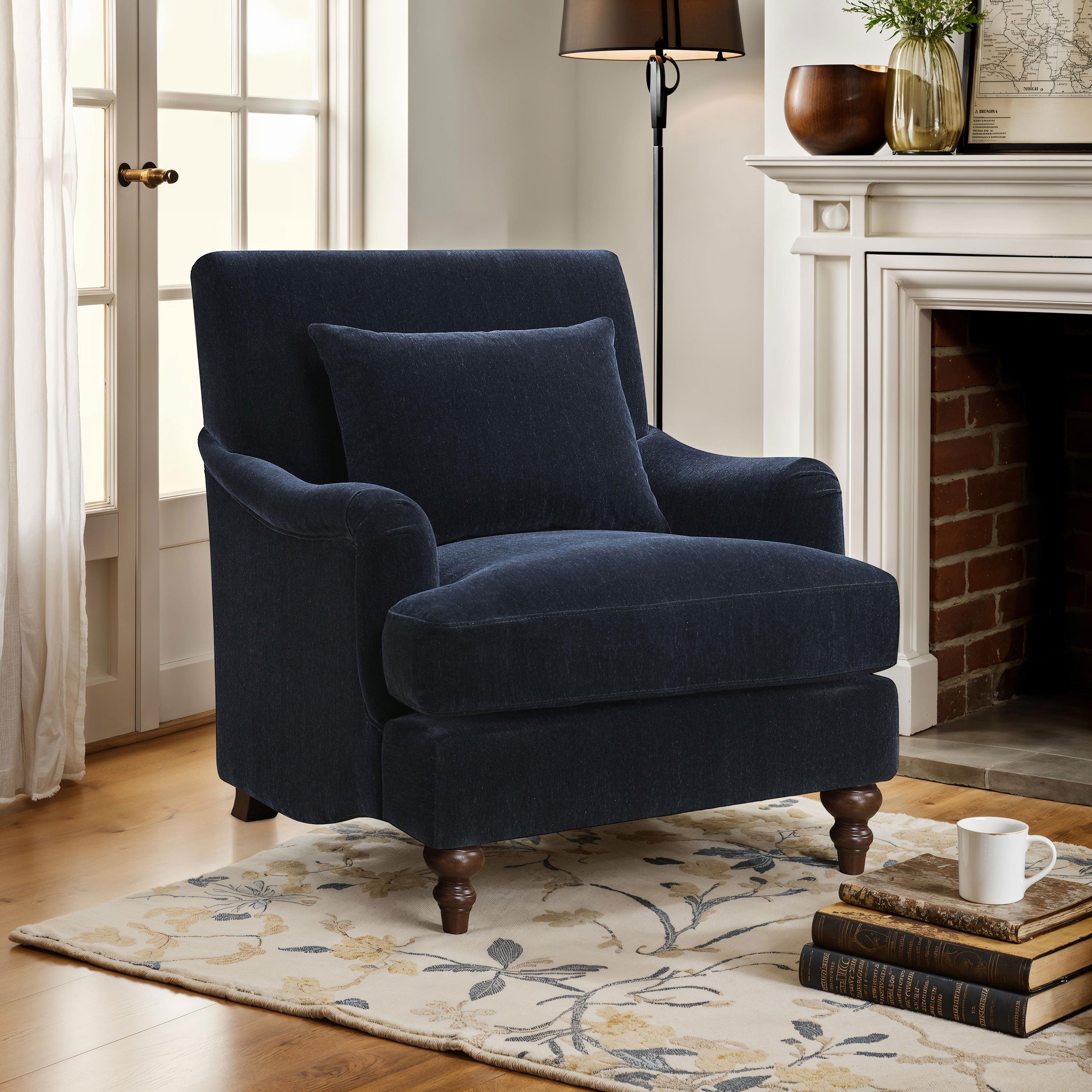 Frodo Upholstered English Arm Accent Chair Midnight Blue