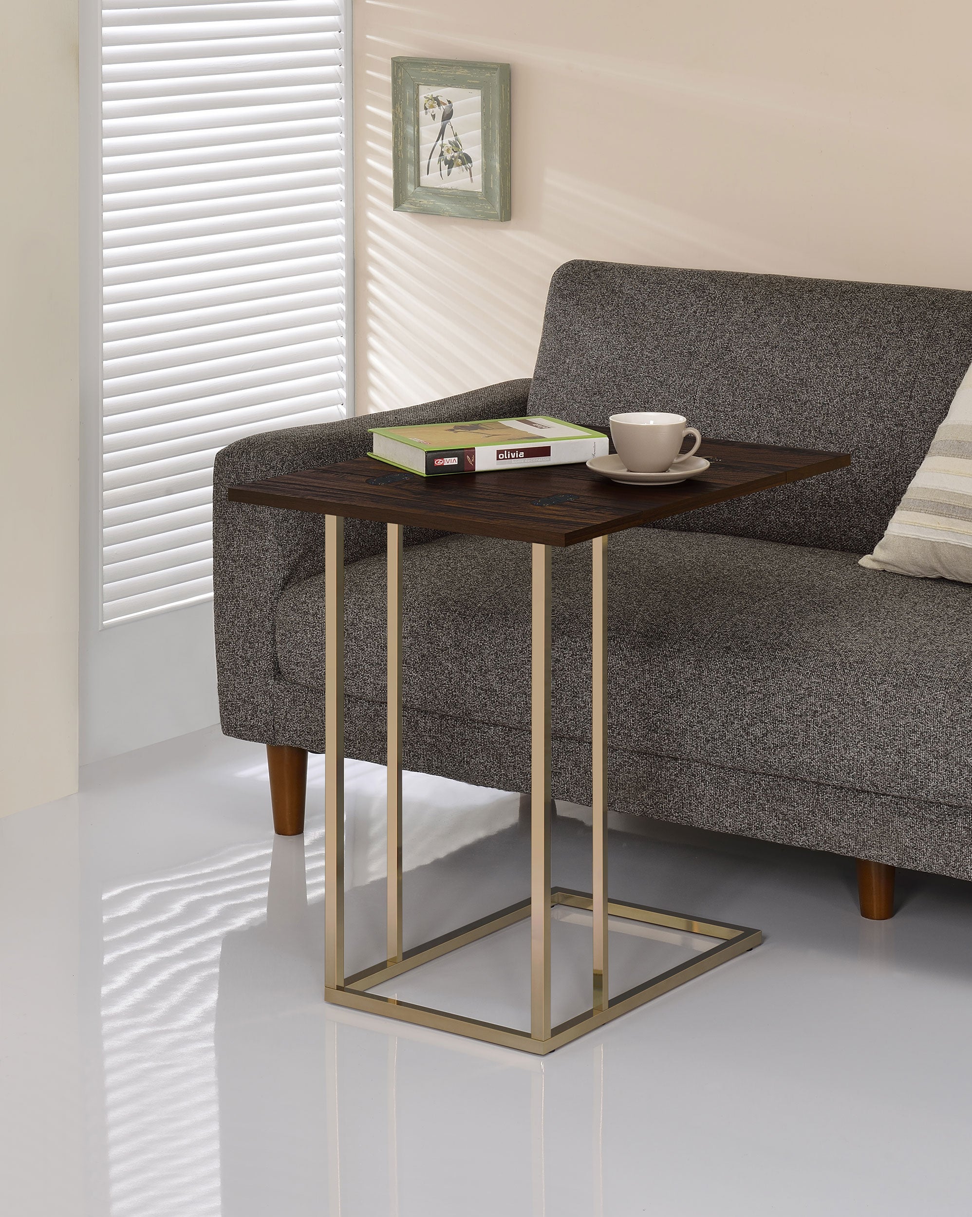 Pedro Expandable C-Shaped Sofa Side Table Chestnut