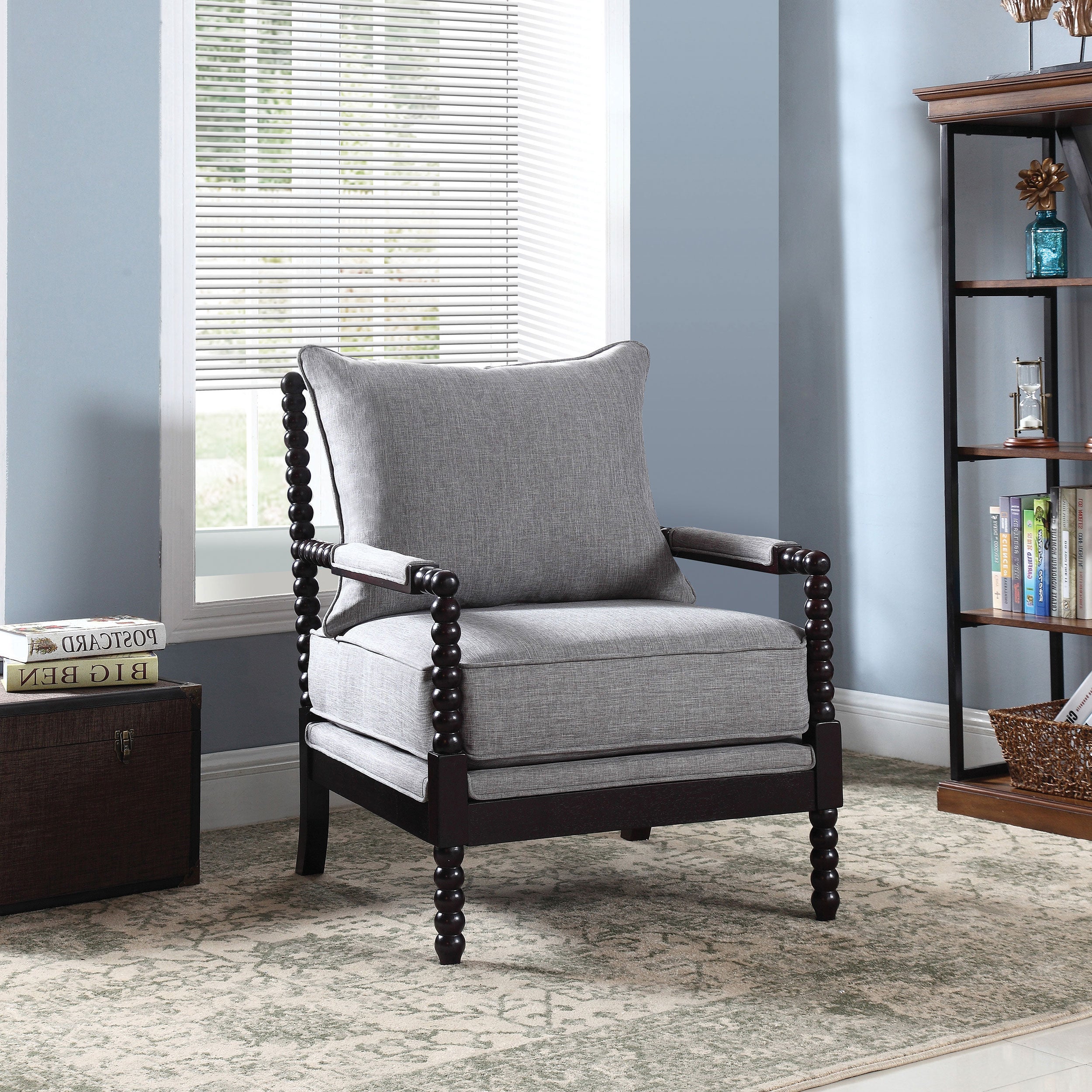 Blanchett Upholstered Bobbin Accent Chair White and Navy