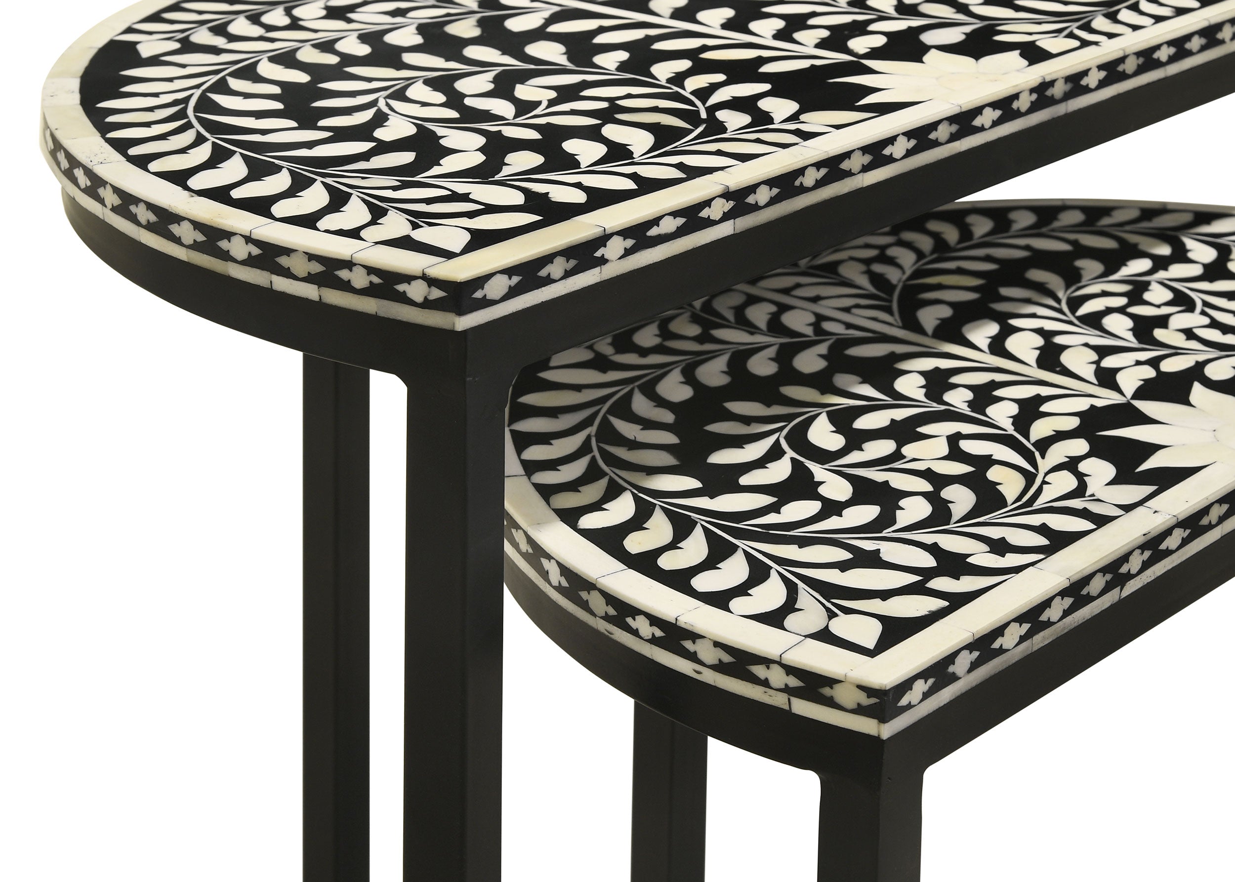 Zakiya Demilune Nesting Table Set Black and White