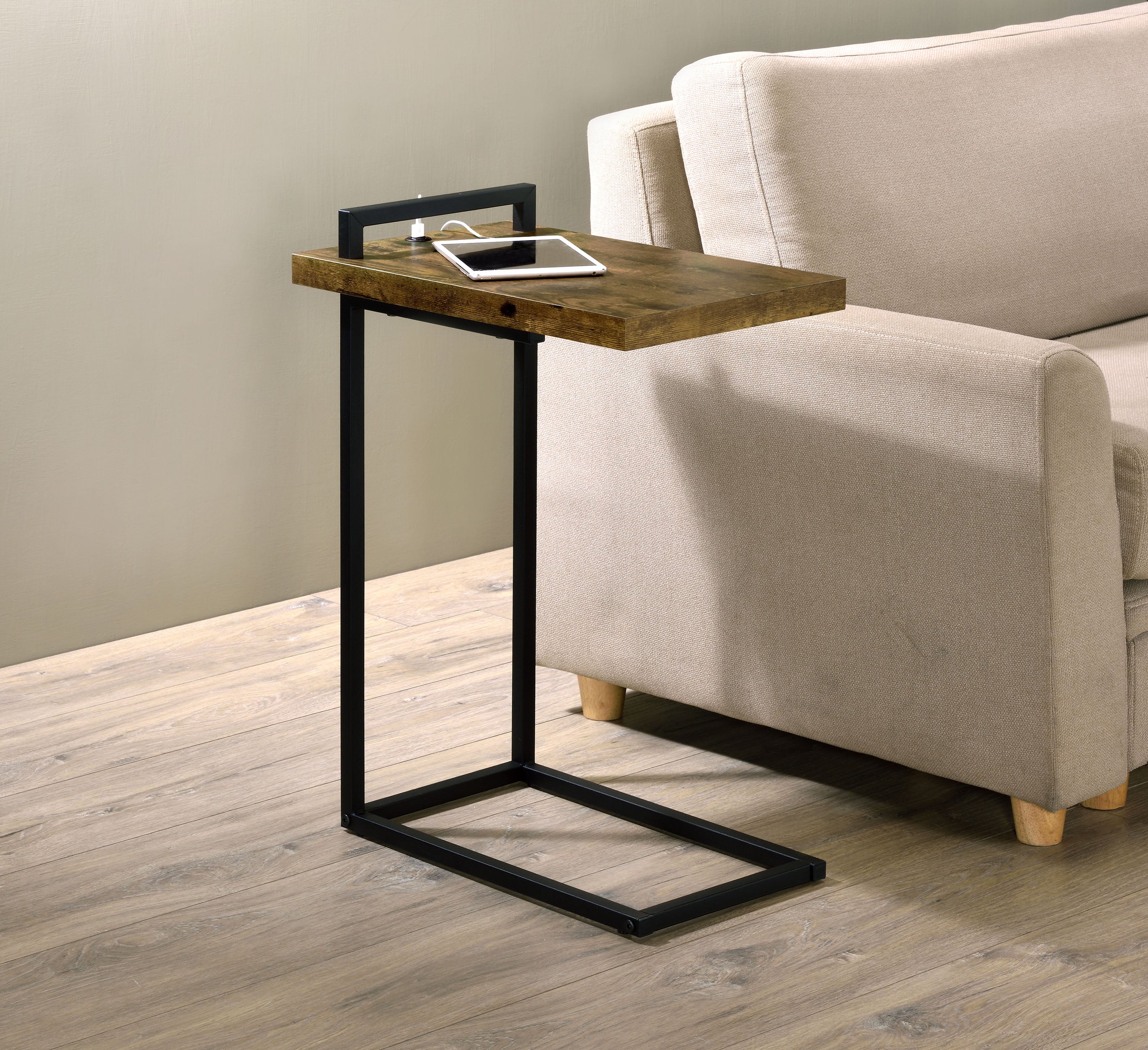 Maxwell C-shaped Side Table USB Charging Grey Faux Marble