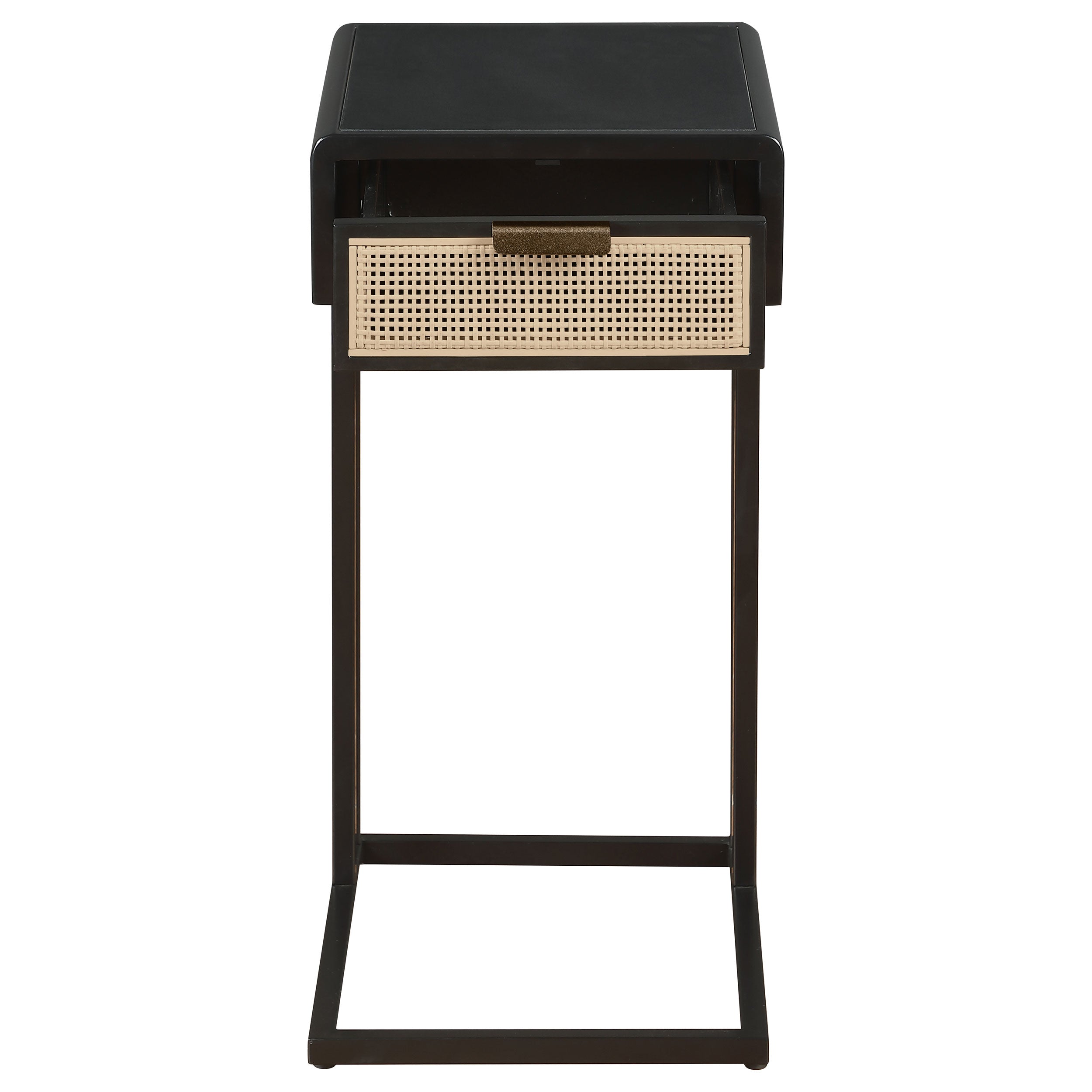 Amherst 1-drawer Radio Weave Cane Metal Side Table Black