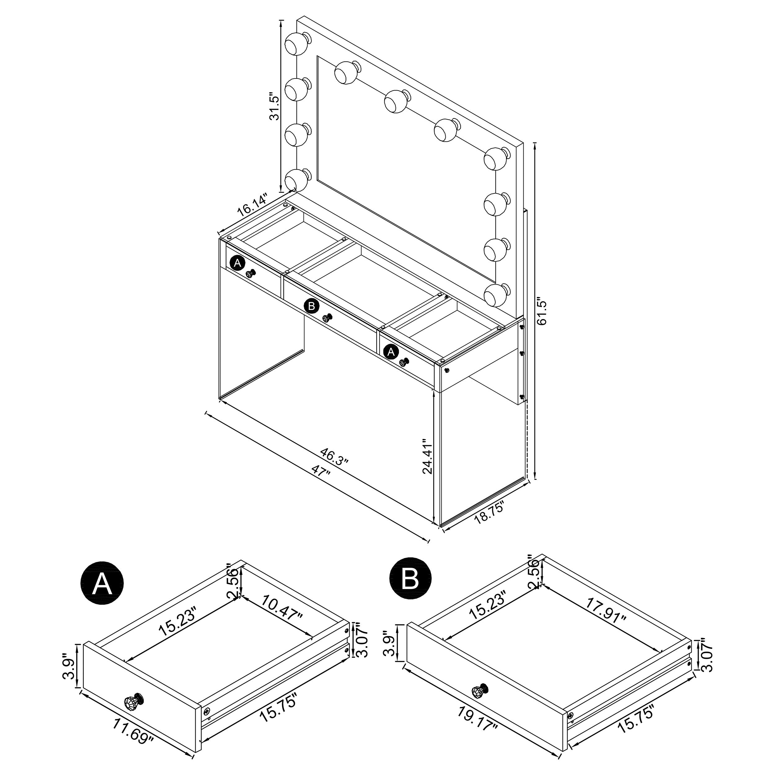 Umbridge 3-drawer Vanity Set with Lighting Chrome and White