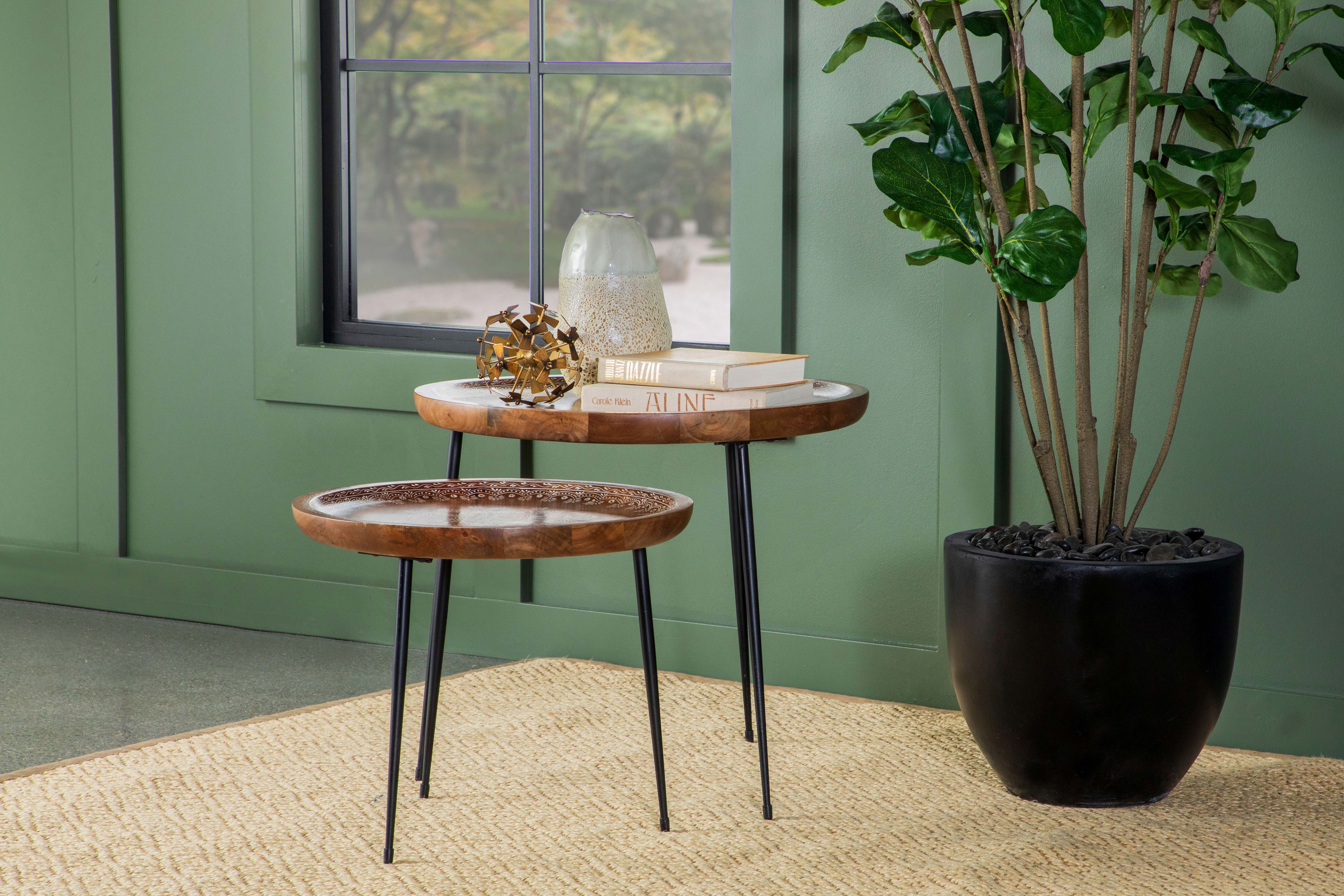 Nuala Round Mango Wood Nesting Tables Honey