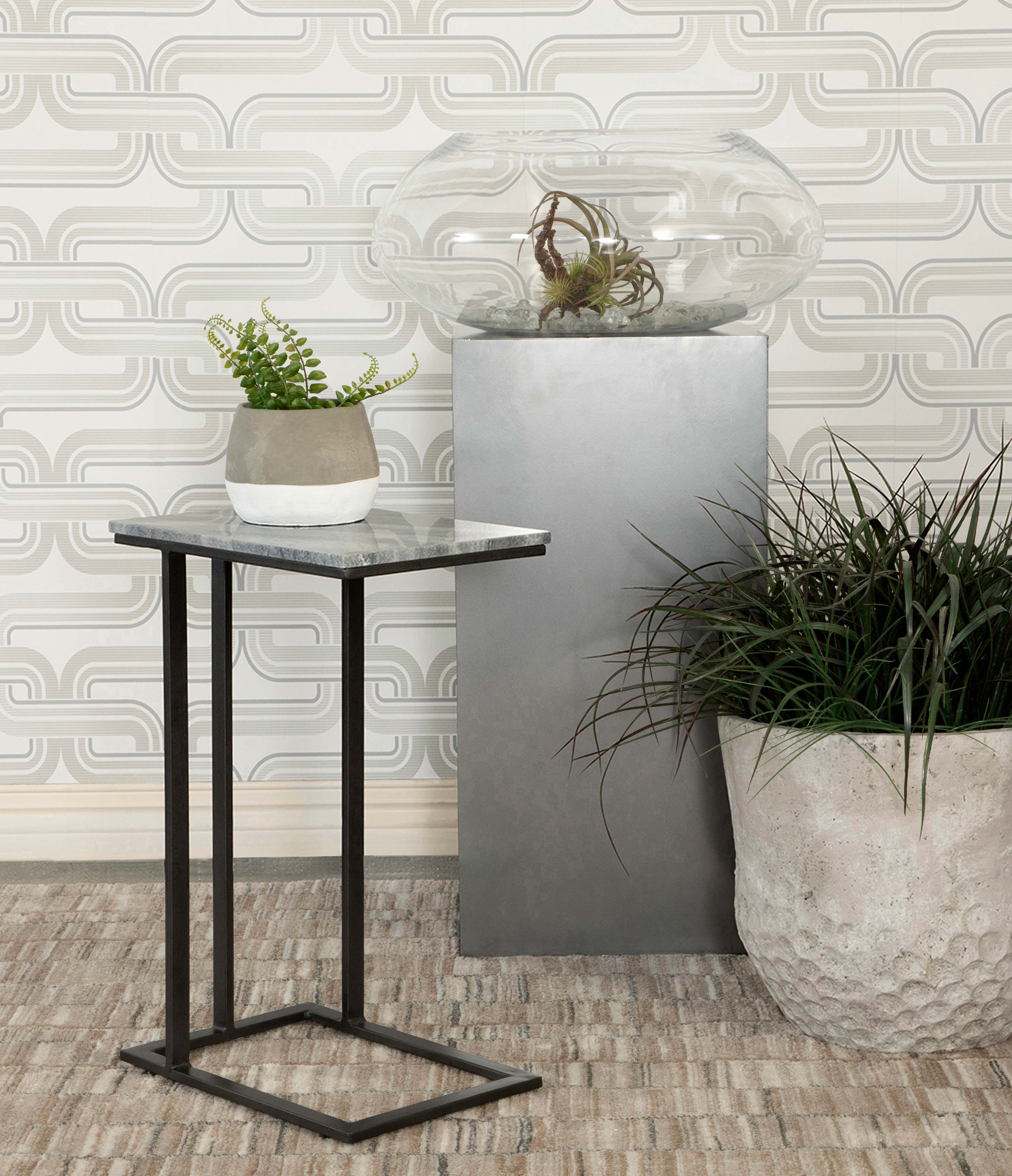 Vicente Marble Top C-Shaped Sofa Side Table Green