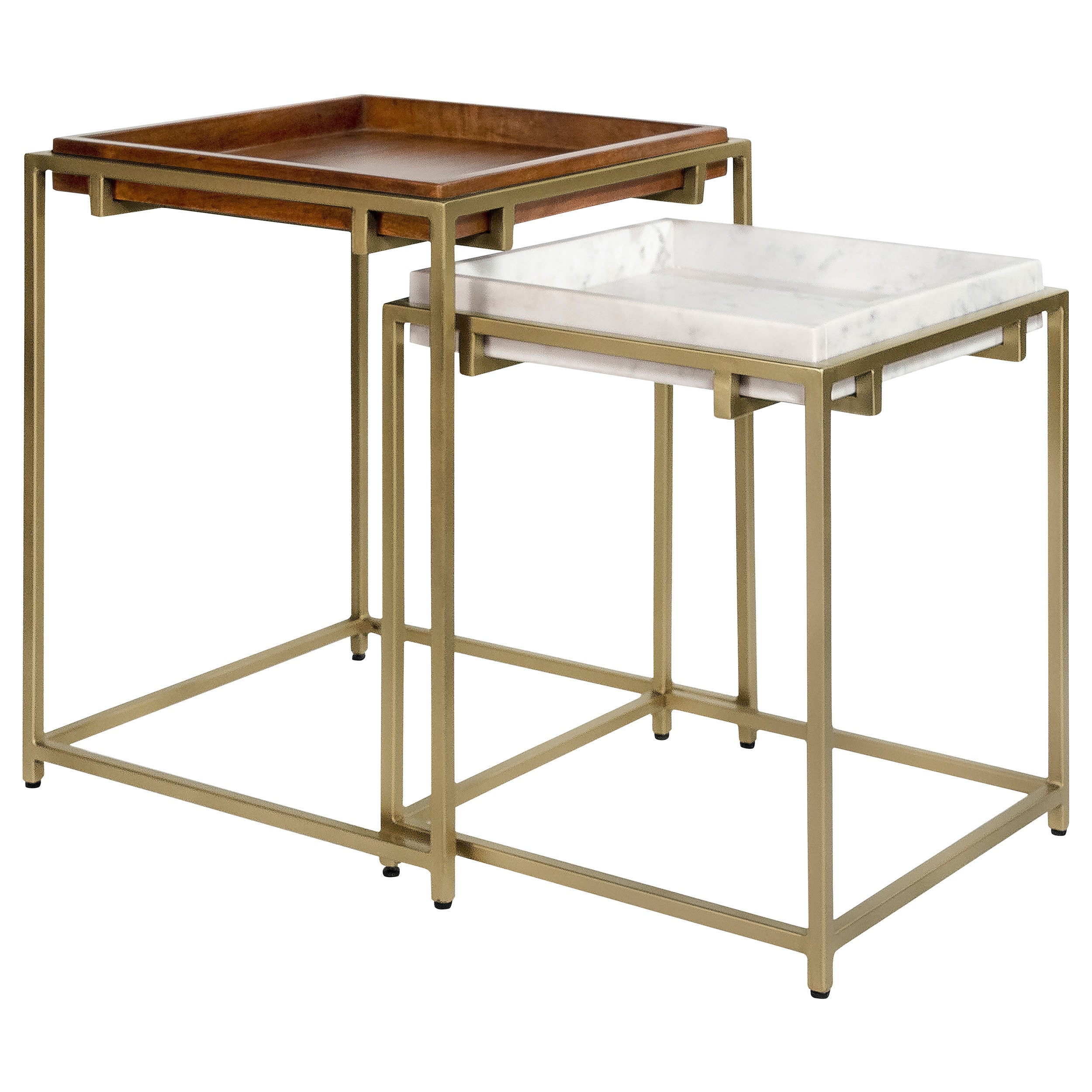 Bolden Wood and Marble Top Nesting Table Set Gold