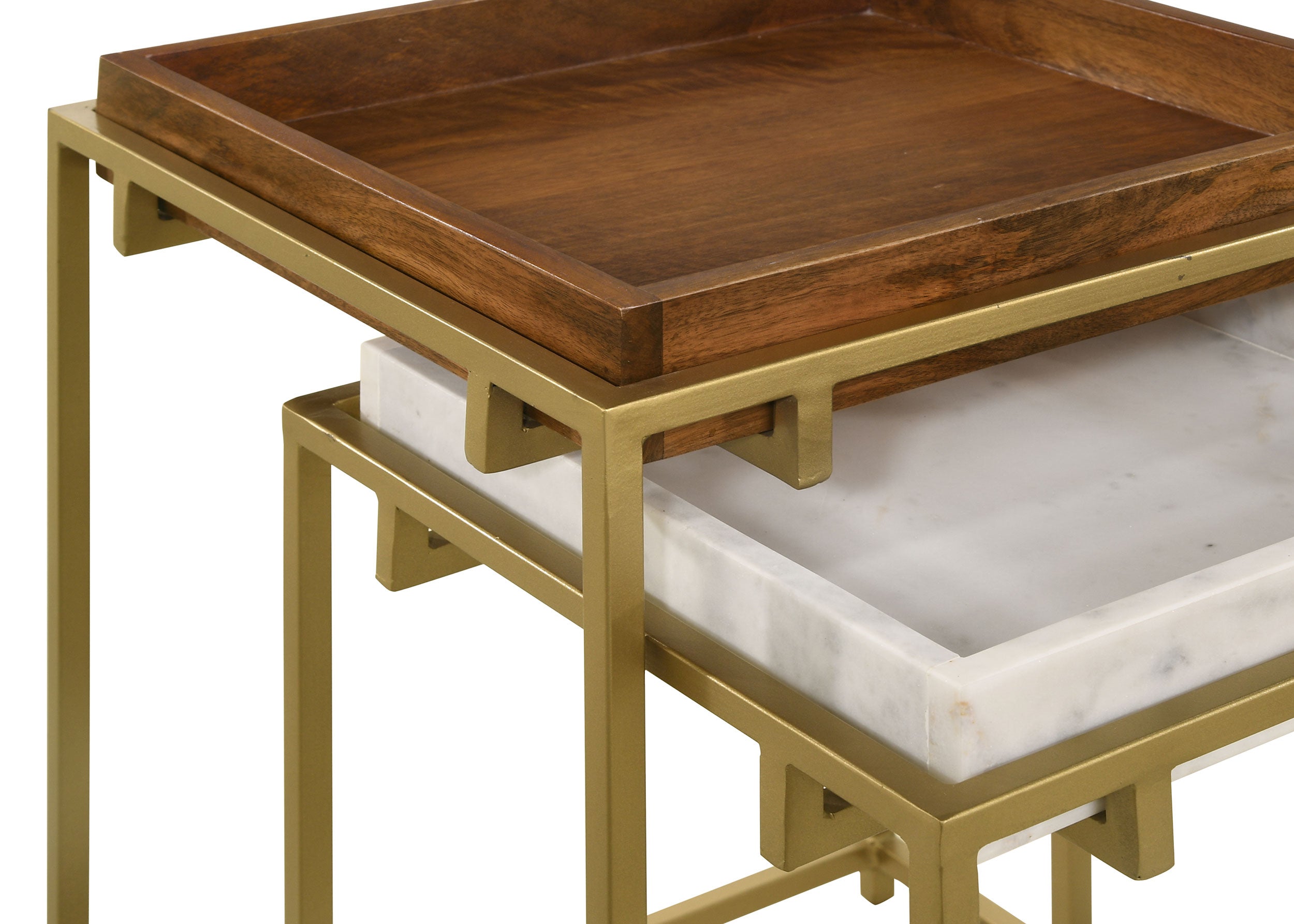 Bolden Wood and Marble Top Nesting Table Set Gold