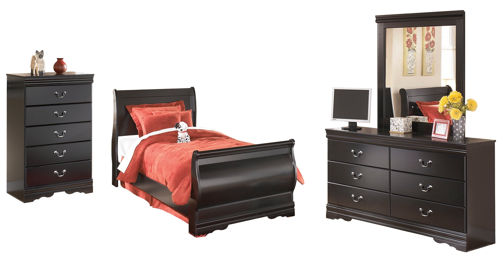 Huey Vineyard Black Sleigh Bedroom Set