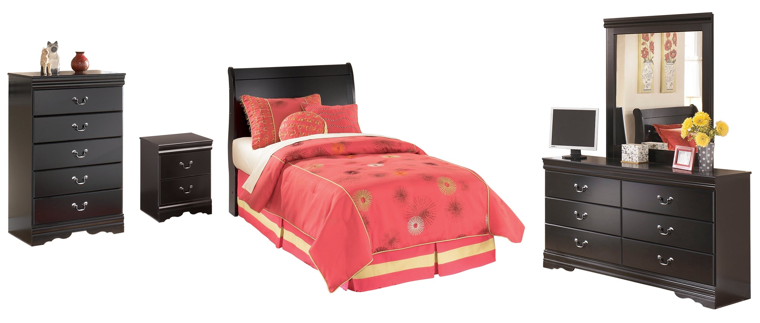 Huey Vineyard Black Sleigh Bedroom Set