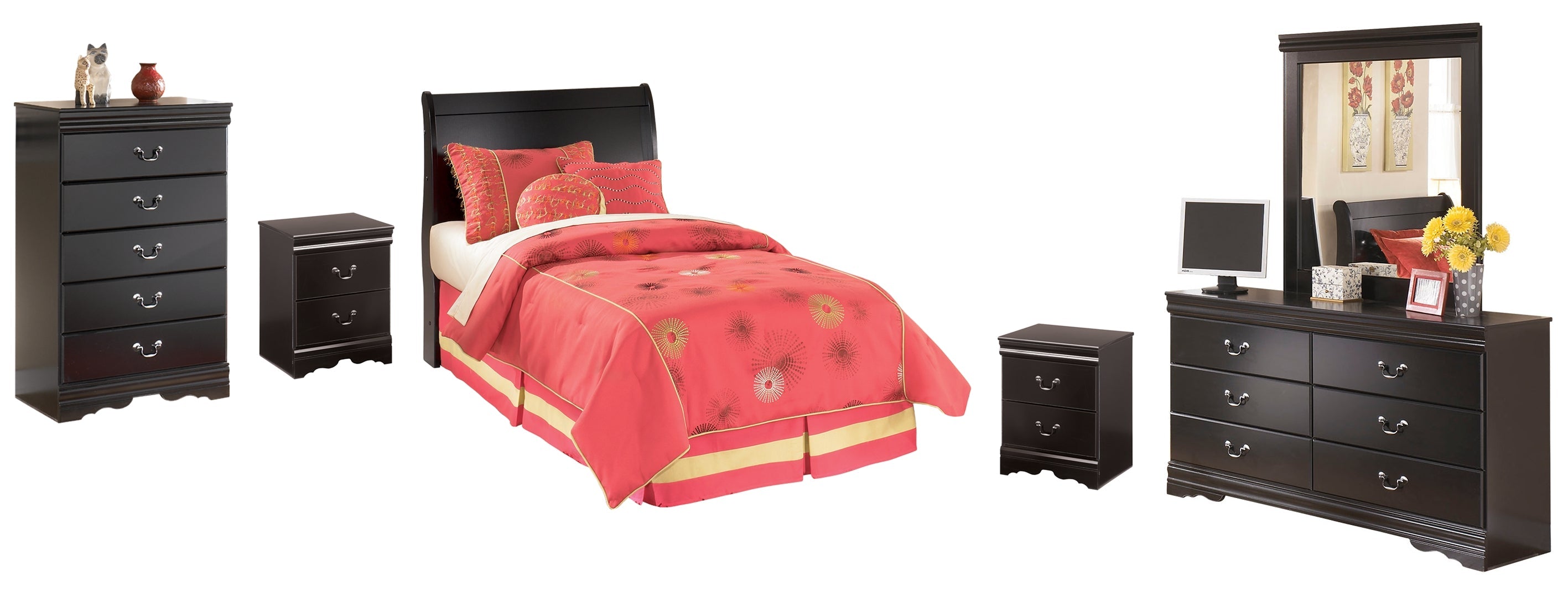 Huey Vineyard Black Sleigh Bedroom Set