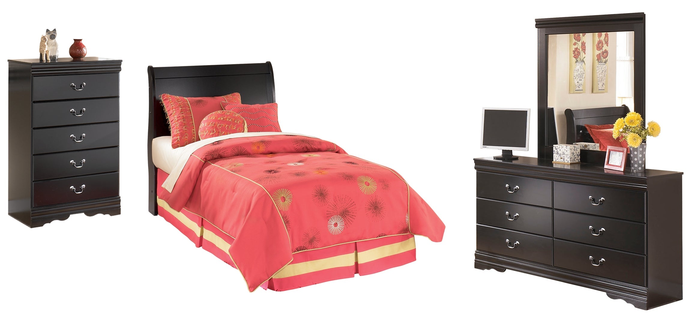 Huey Vineyard Black Sleigh Bedroom Set