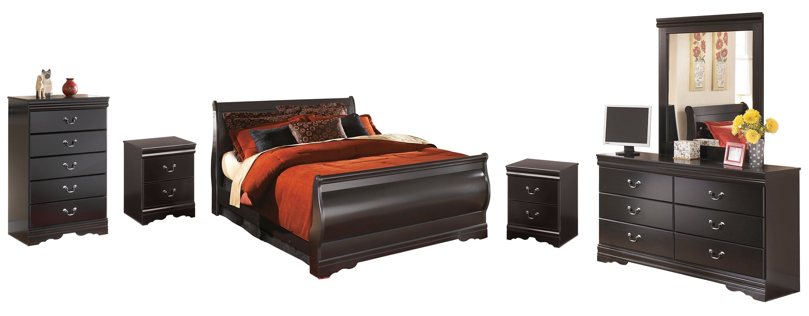 Huey Vineyard Black Sleigh Bedroom Set