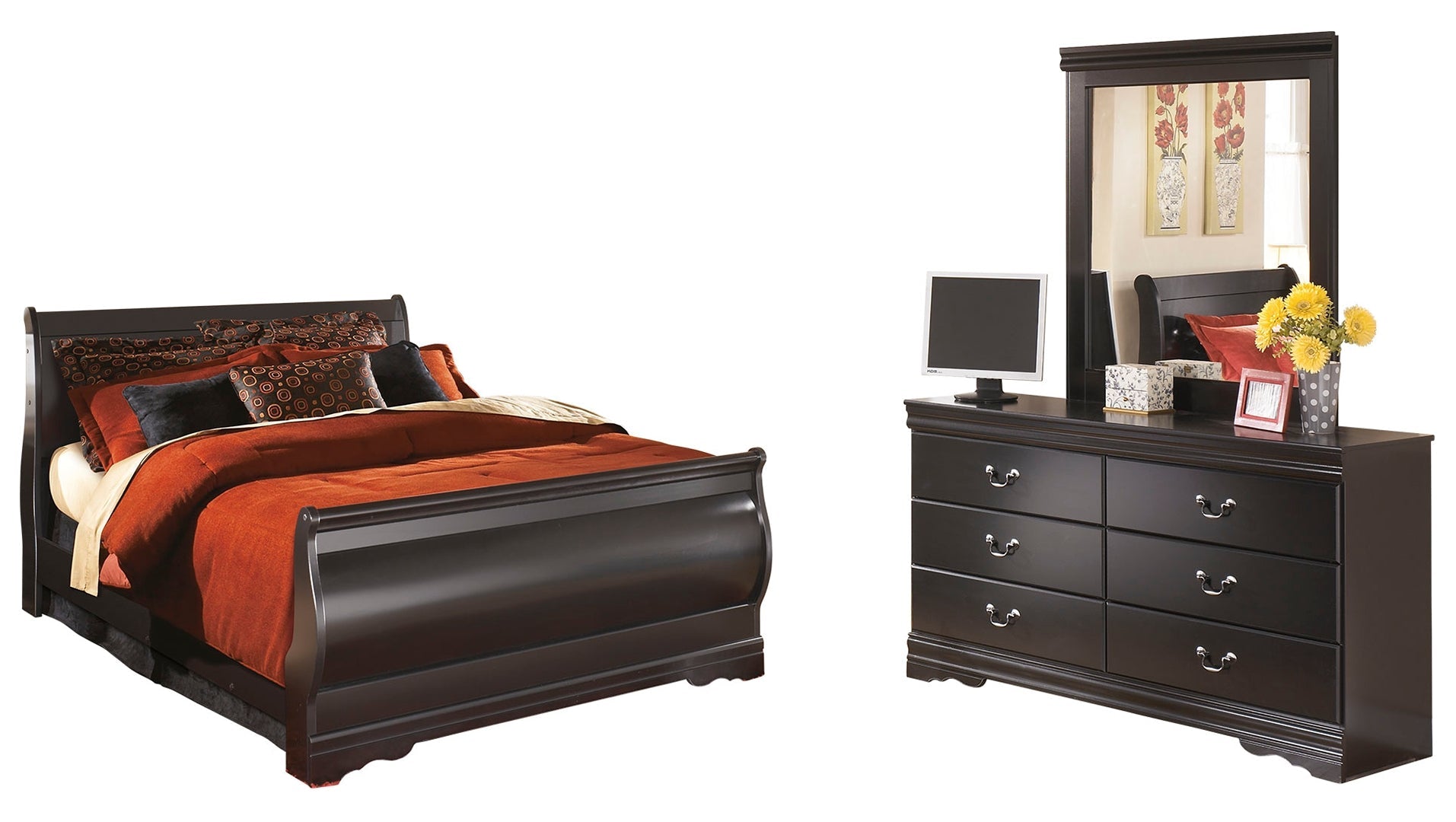 Huey Vineyard Black Sleigh Bedroom Set