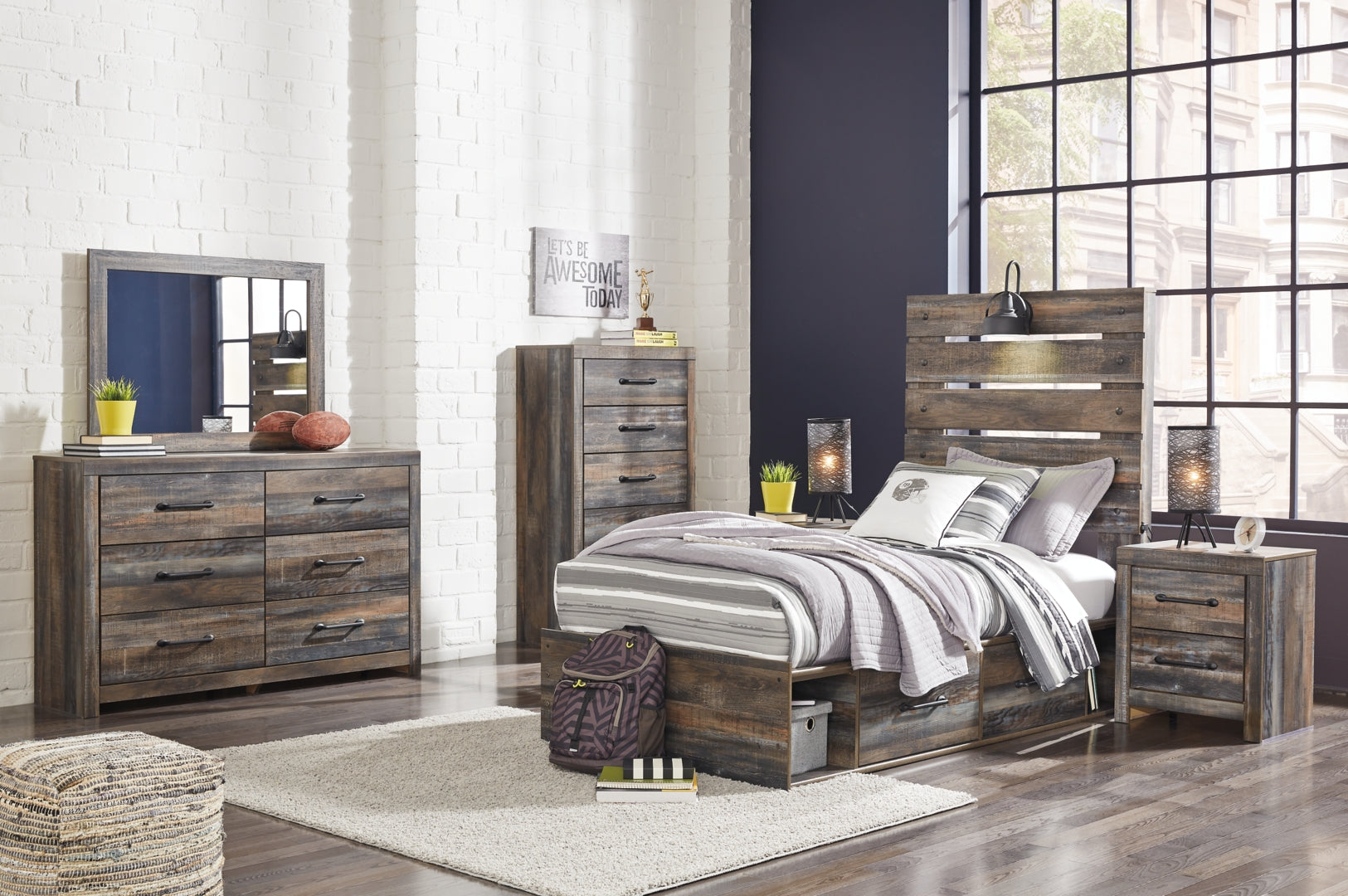 Drystan Twin Panel Bed with Dresser and Nightstand