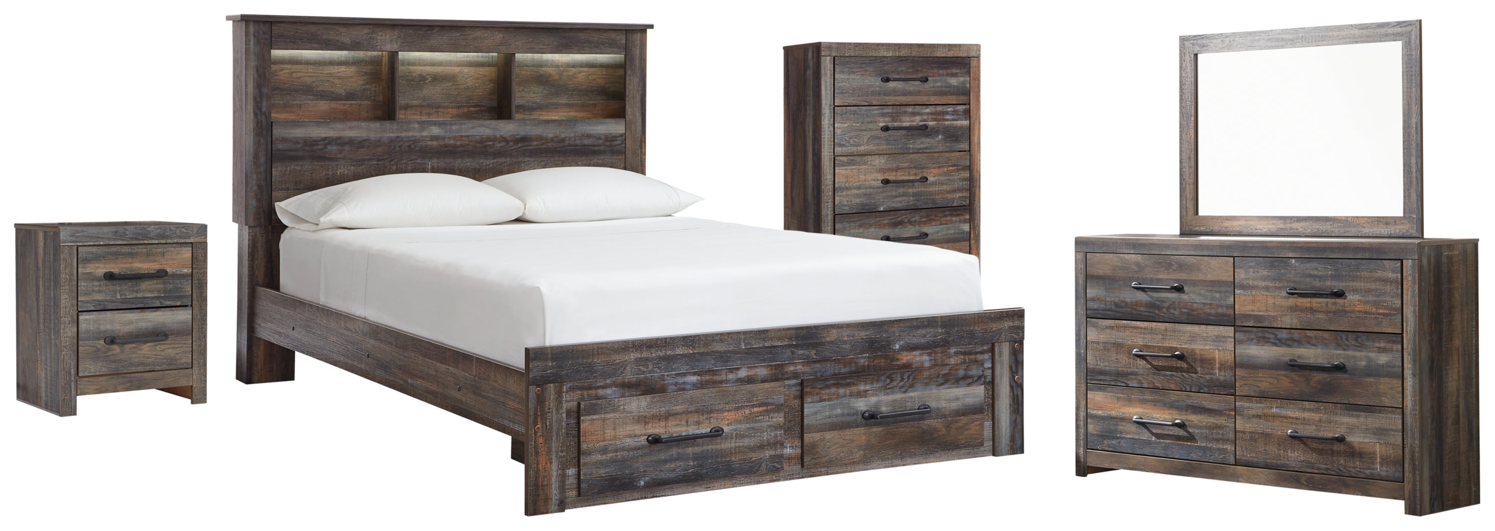 Drystan Queen Bookcase Bed with 2 Storage Drawers with Dresser