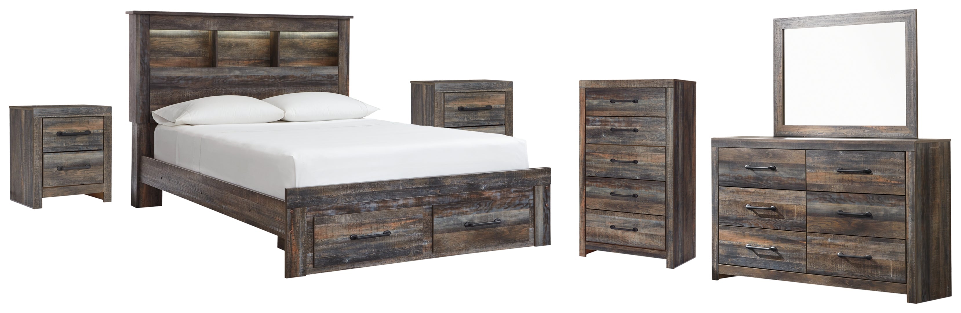 Drystan Queen Bookcase Bed with 2 Storage Drawers with Dresser