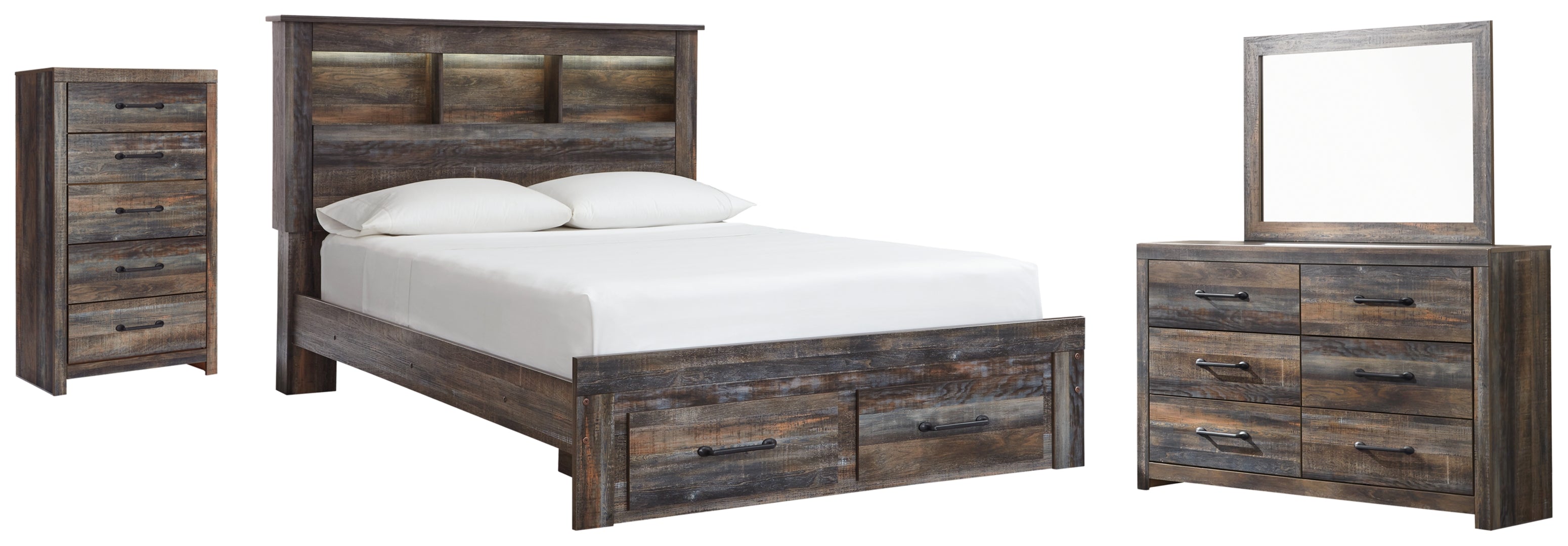 Drystan Queen Bookcase Bed with 2 Storage Drawers with Dresser